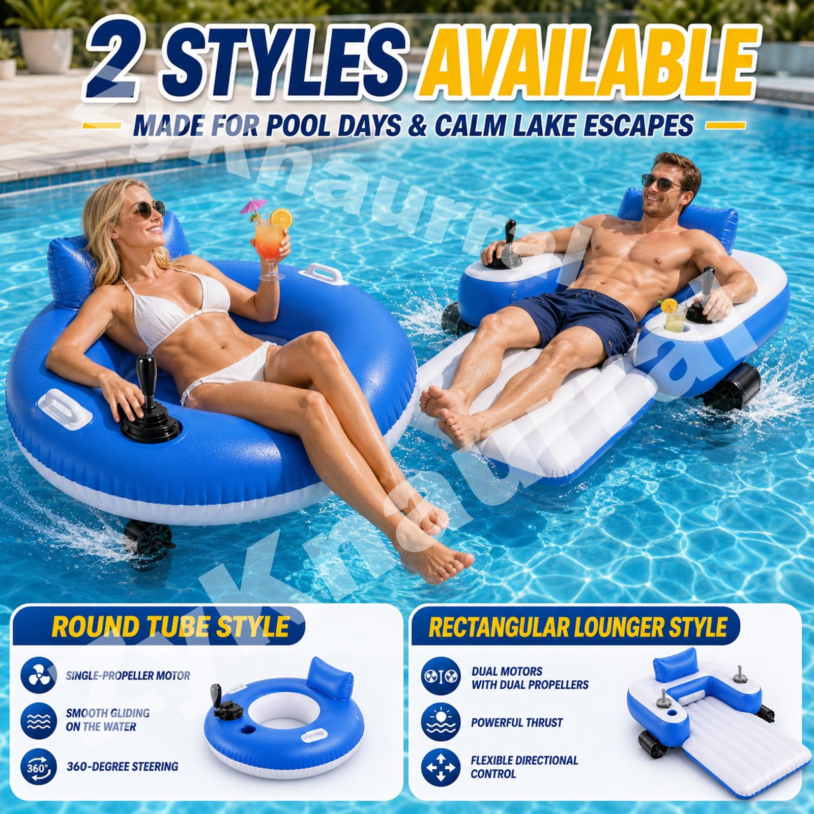 Flotador De Piscina Motorizado,Tumbona Inflable De Agua con Control Joystick 360°, Flotador De Sillón De Agua Portátil para Adultos Playa De Verano BatteryOperated-B