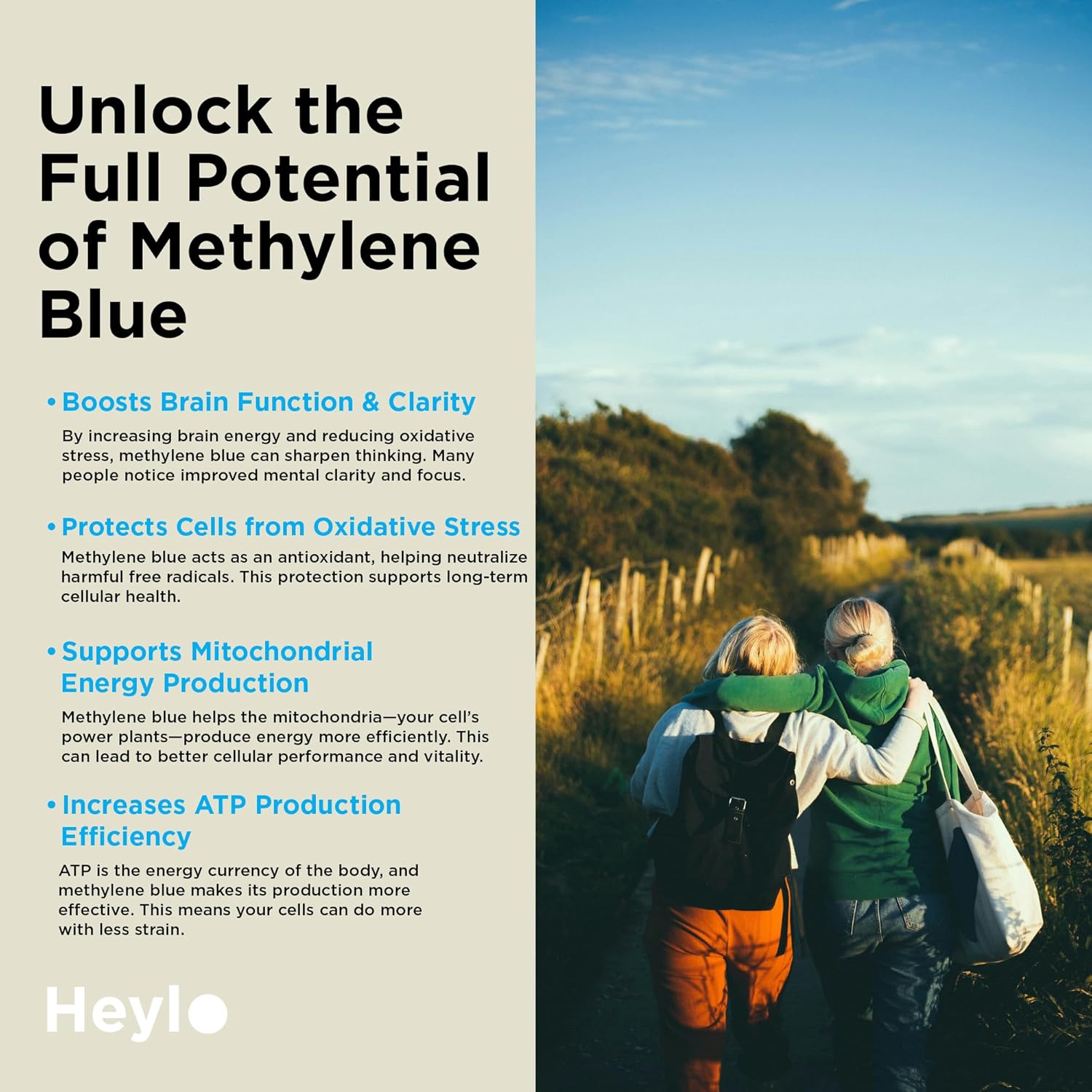 Heylo Methylene Blue Capsules - Pharmaceutical USP Grade Quality | Third Party Tested | Boosts Memory, Focus, Clarity, Energy | Supports Cellular & Mitochondrial Function, Made in USA, 30mg - Image 4