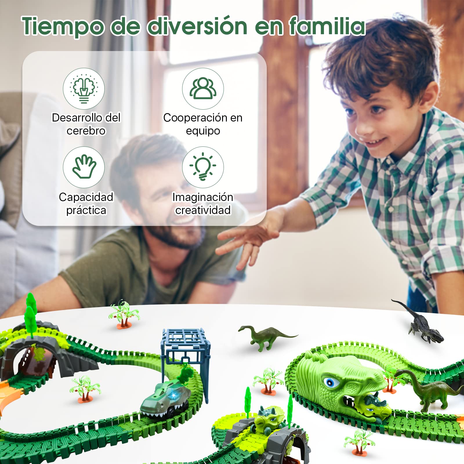 Pista De Carreras De Dinosaurio Con 324 Piezas – Coches, Ventosas Y Accesorios Para Niños De 3 A 8 Años