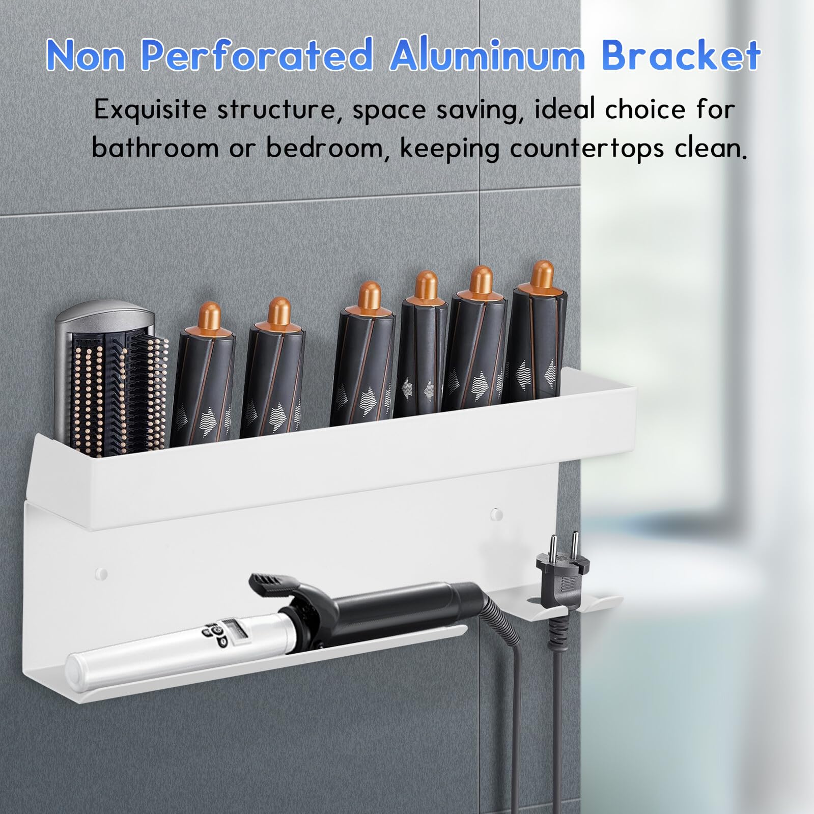 Homoyoyo Aluminium Wandhalterung für Haartrockner und Lockenstab Hitzebeständiger Haartrocknerhalter ohne Bohren Platzsparender Organizer für Badezimmer