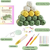 Vista 2 de CSWCS Crochet Blanket Kit for Beginners, Daisy Granny Square Throw Kit for Adults, Easy Learn How to Knitting with Yarn & Hook, Complete Starter Set