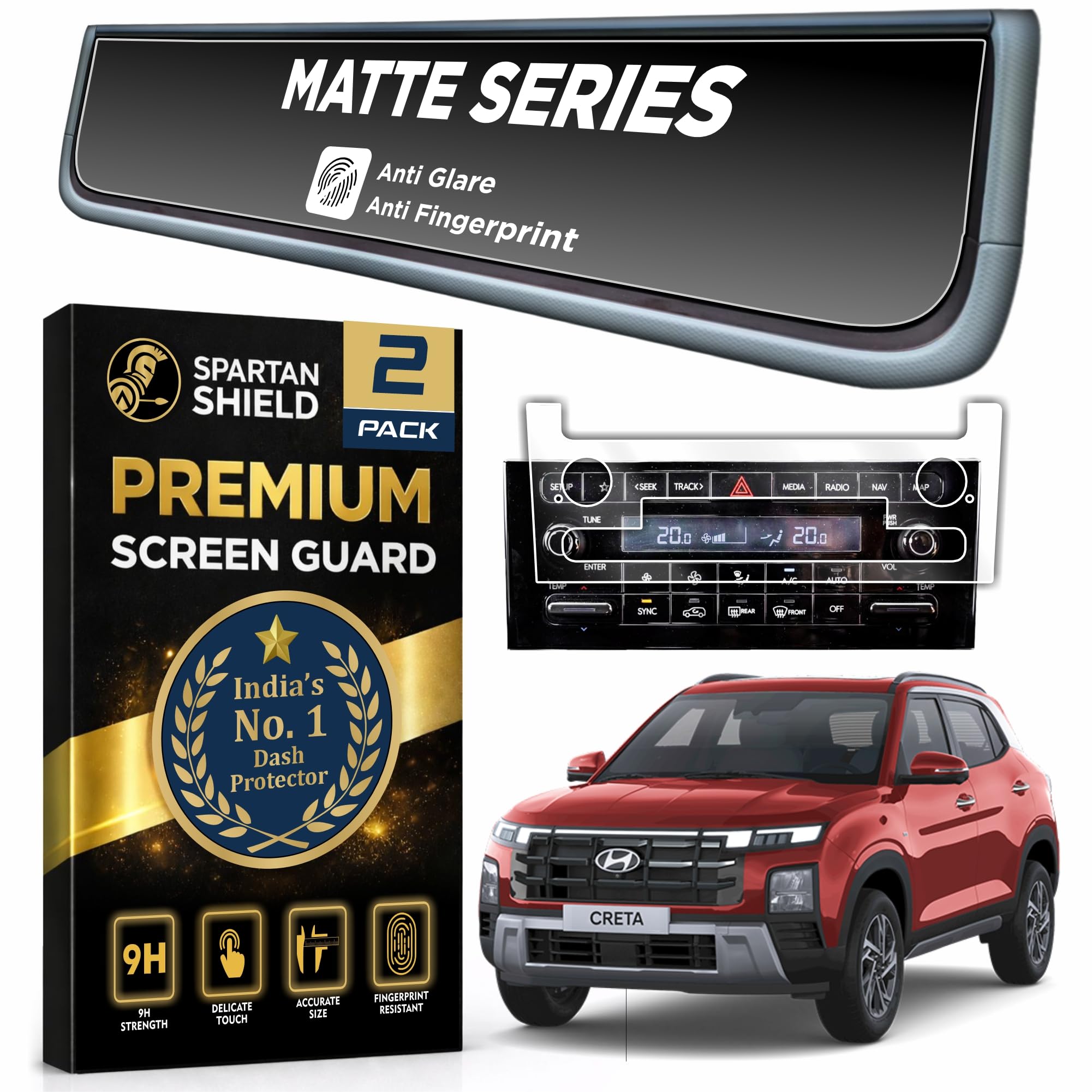 MATTE [2 PACK] Screen Guard For HYUNDAI CRETA 2025+ NEW FACELIFT | 10.25 Inch Dual-Screen Infotainment & Instrument Cluster + AC Console Protector || Anti Scratch | Water Repellant | Anti Glare | HD Clarity | High Touch Sensitivity | Bubble Free Installation || Creta 2026 SX SX(O) Tech Premium King Knight Car Stereo Film || Android TouchScreen Accessories [Not Tempered Glass]-image-20