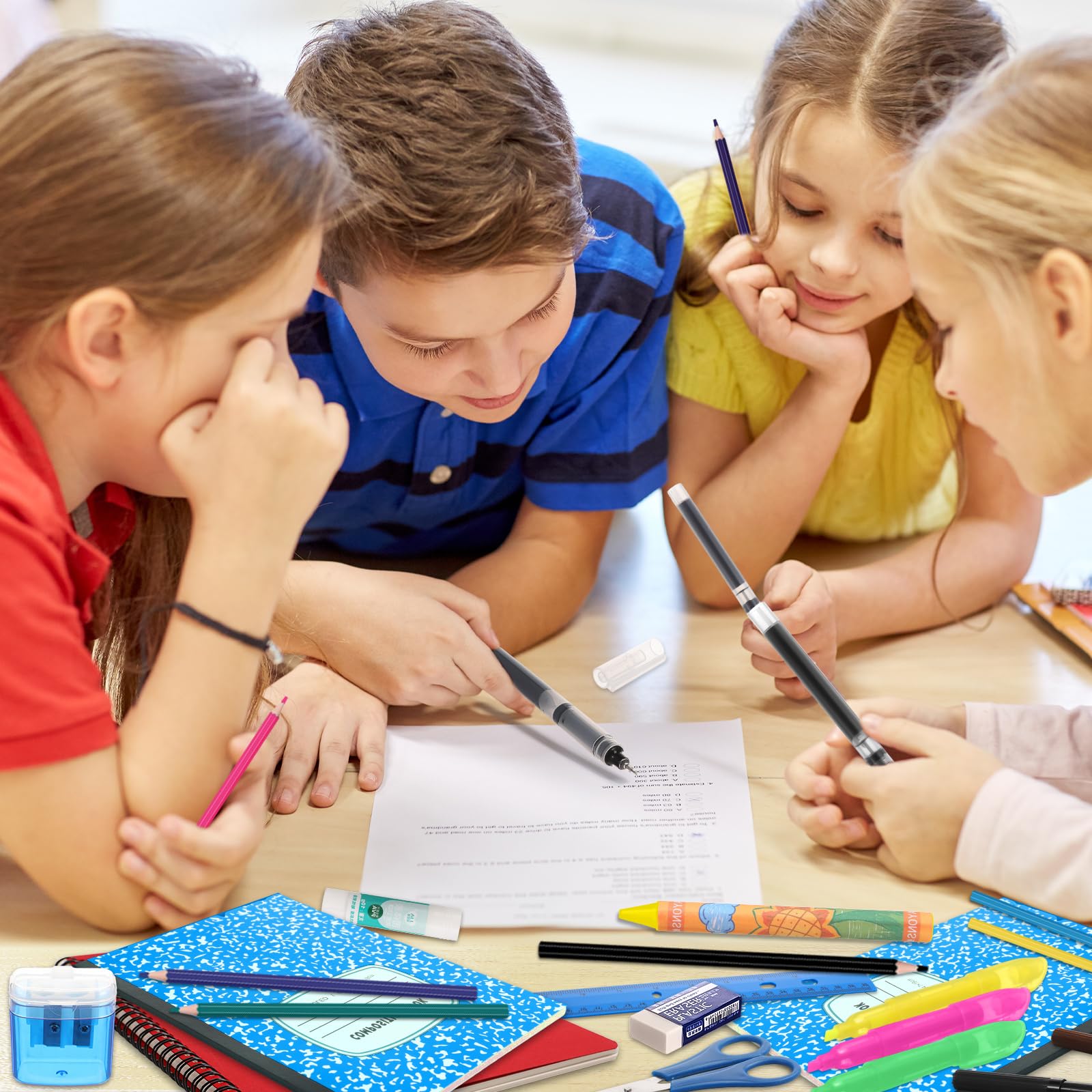 Gilprop Lot de 6 boîtes de 72 fournitures scolaires pour la rentrée scolaire - Essentiels pour enfant, étudiant, fille, garçon, salle de classe (jaune)