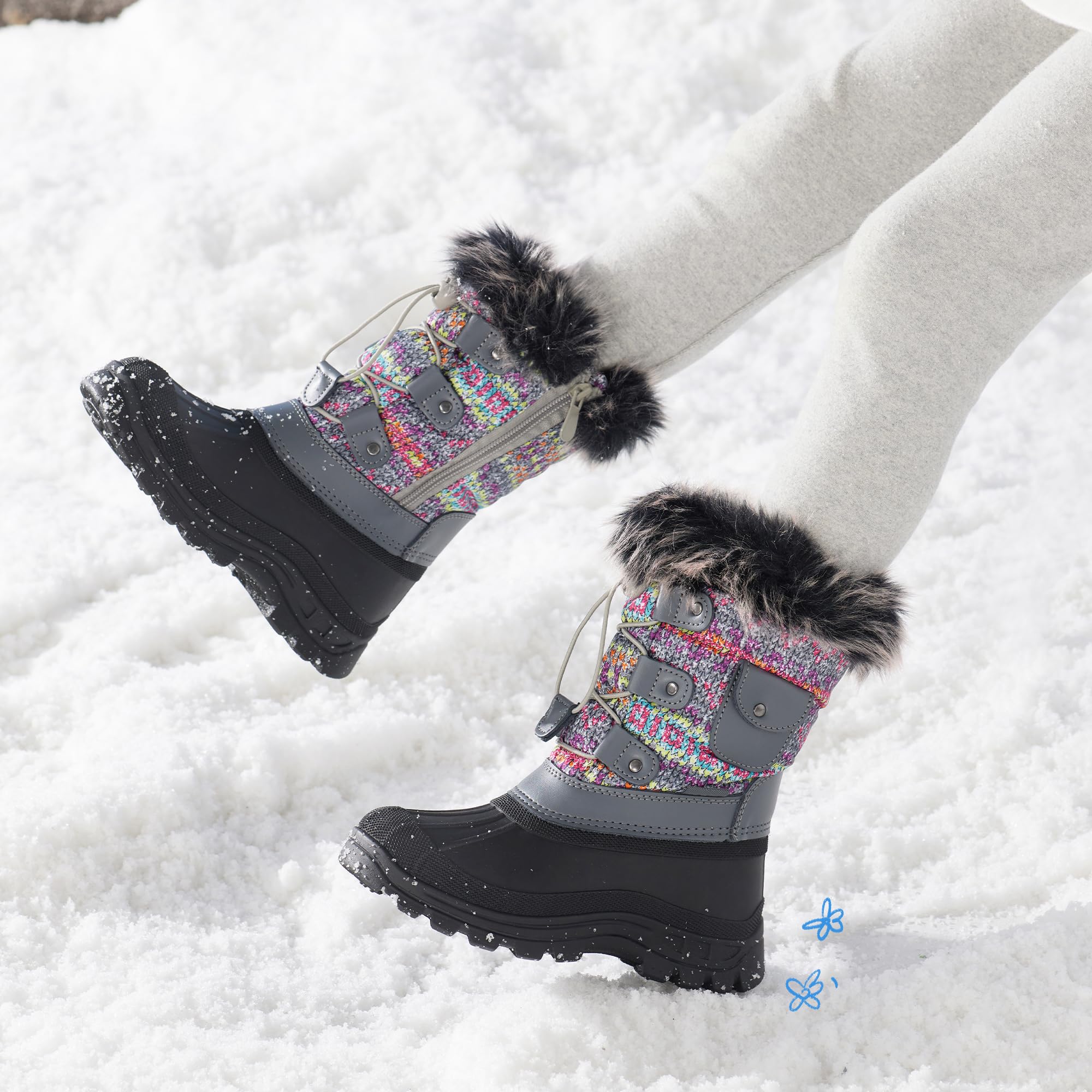 DREAM PAIRS Kids Botas de Nieve Invierno Ninos con Forro Calido Zapatos de Senderismo con Cordones Impermeables Acolchados Pesados KSNOW