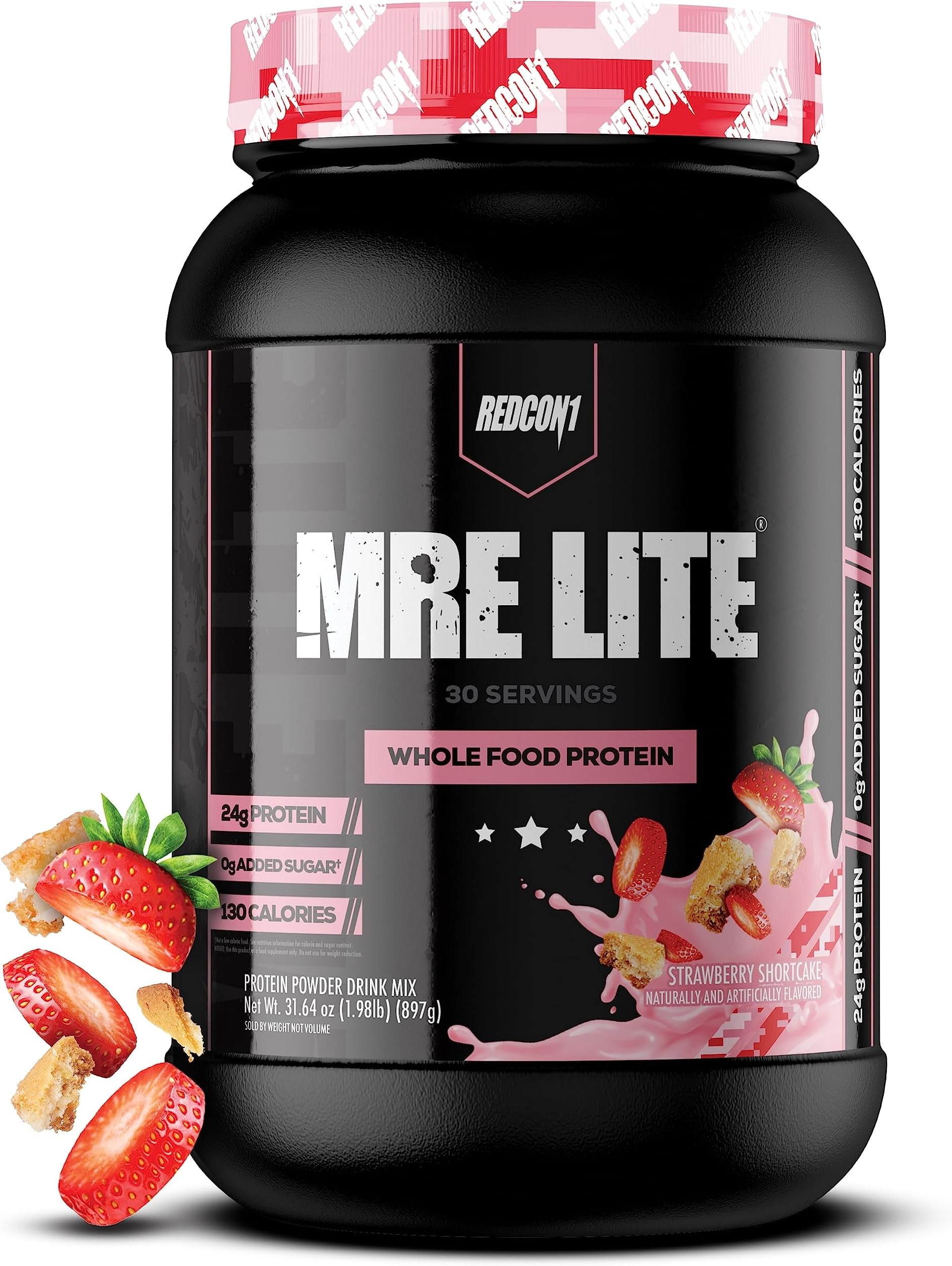 - REDCON1 MRE Lite Whole Food Protein Powder, Strawberry Shortcake - Low Carb & Whey Free Meal Replacement with Animal Protein Blends - Easy to Digest Supplement Made with MCT Oils (30 Servings)