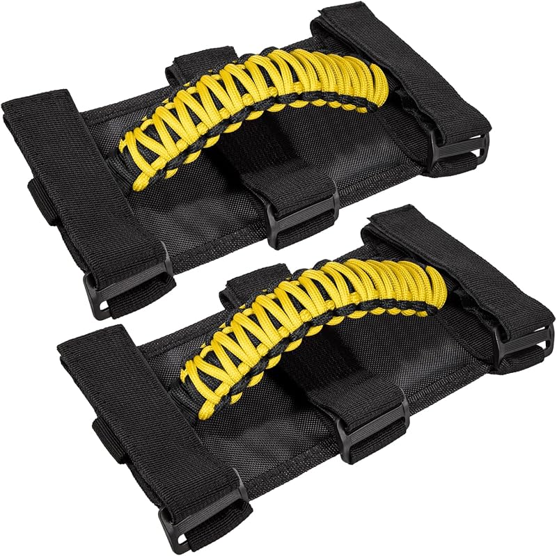 Alça de apoio para roll bar E-cowlboy Jeep Wrangler e Gladiator JT amarela – Pacote com 2