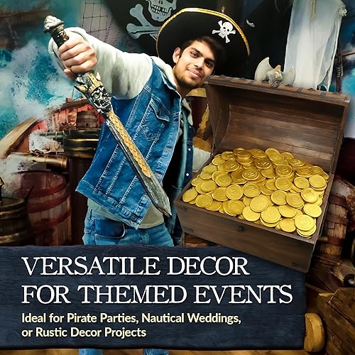 Miniatura 7 de Nautical Cove - Cofre del tesoro pirata con cerradura de hierro y llave de esqueleto, caja de almacenamiento y decoración, (XL, 16 x 11 x 10.5)