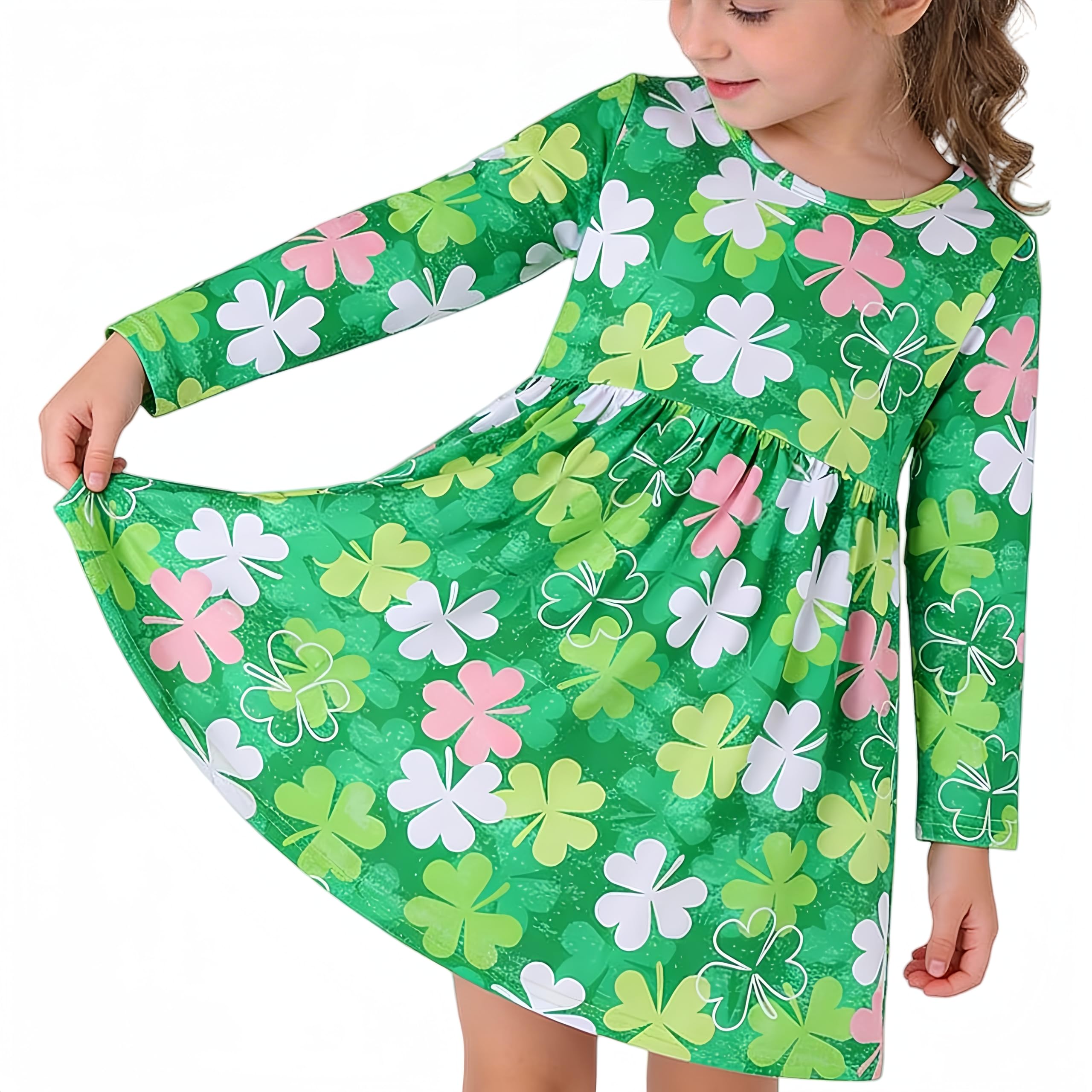 nebljgo Toddler Girls Dress Farm Cute Animal Print Dresses Long Sleeve 2-8Y