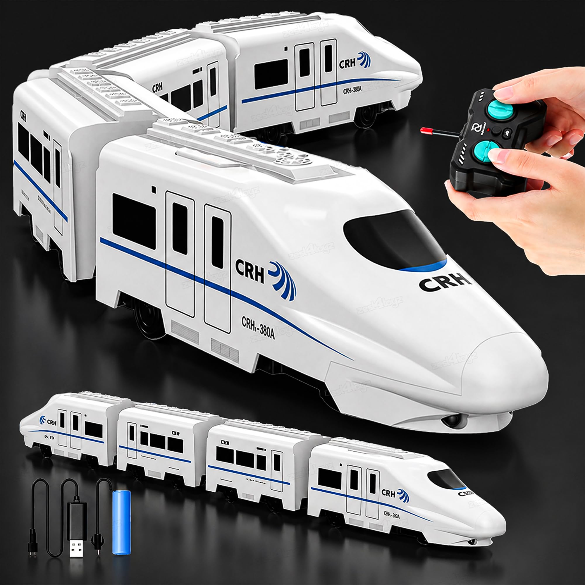 Zest 4 Toyz Kids Express Train Toy with Remote Control, Lights and Sounds, Rechargeable EMU Train Model Toy for Kids Boys Girls (White)-image-3