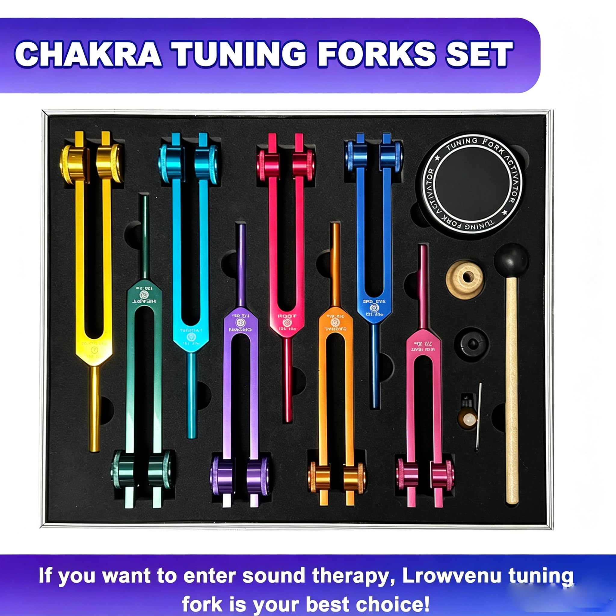 Ensemble De Diapasons Chakra, 8 Outils De Thérapie Sonore Lestés Avec Activateur, Maillet, 3 Bases Et Boîte En Aluminium, 126,22 Hz - 272,20 Hz Pour La Méditation, Le Yoga Et La Pleine Conscience