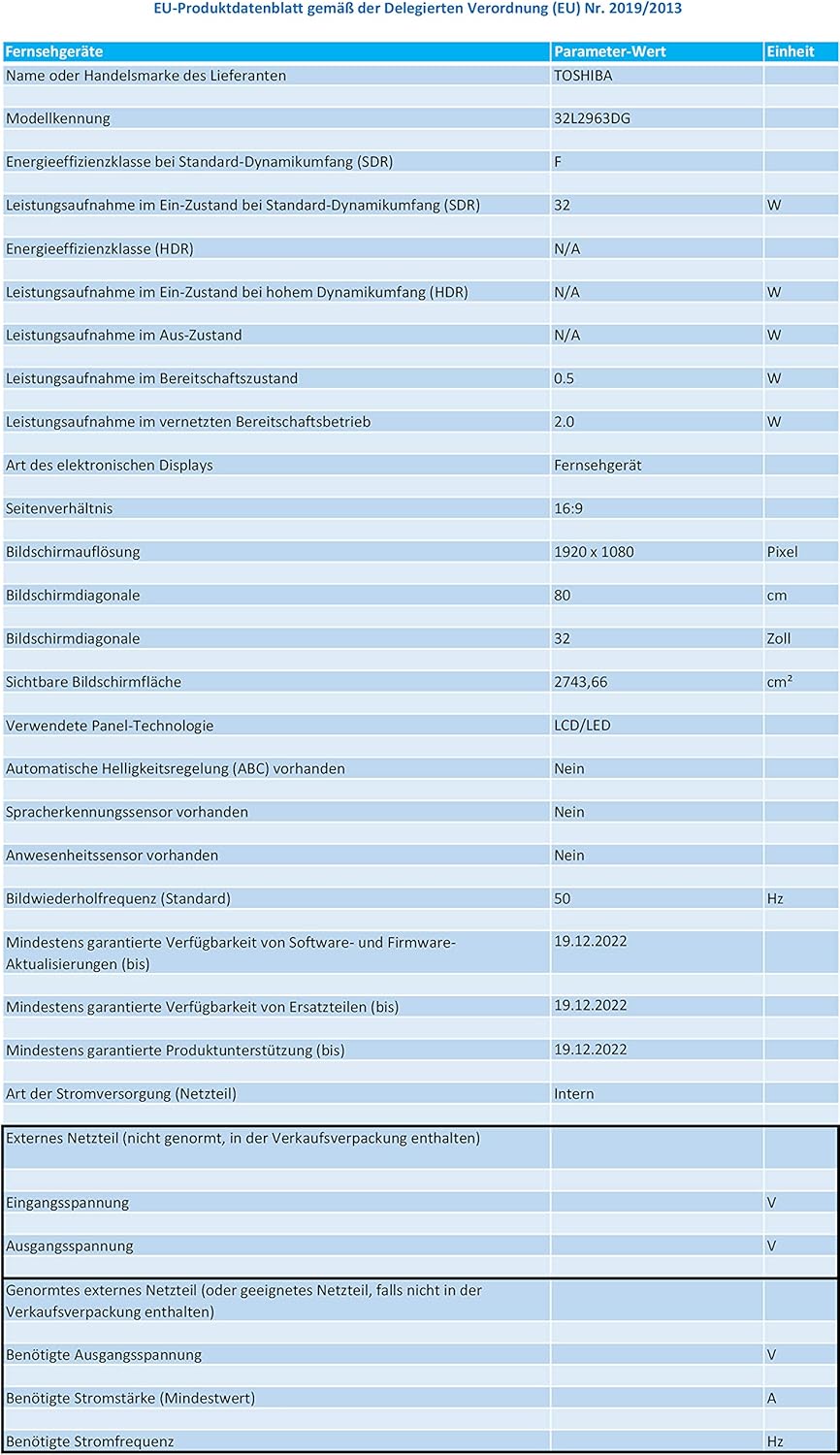 Toshiba TV LED 32 32L2963DG FULL HD SMART TV WIFI DVB-T2 Toshiba TV LED 32 32L2963DG FULL HD SMART TV WIFI DVB-T2