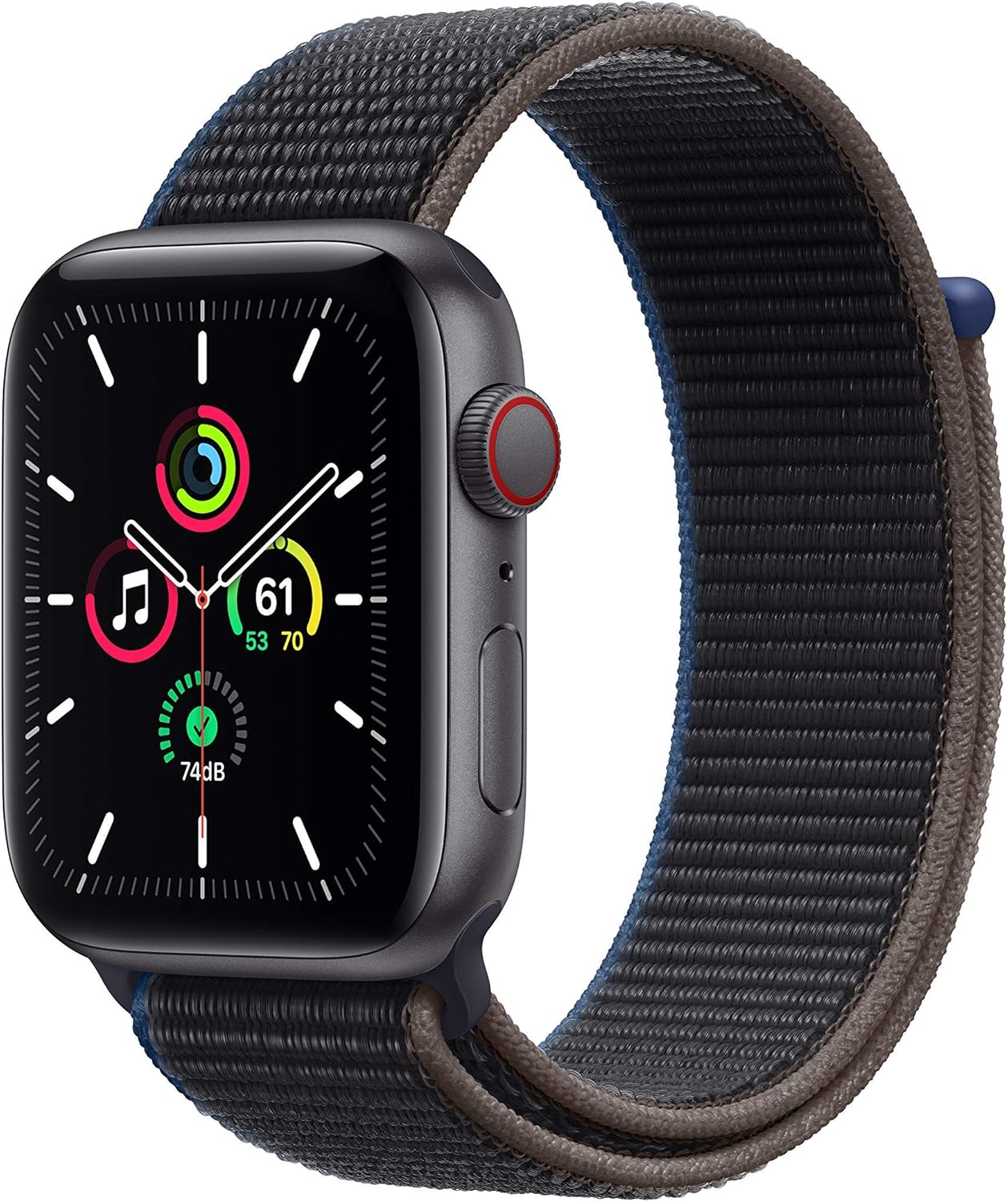 Product image of Apple Watch SE (GPS + Cellular, 44mm) - Space Gray Aluminum Case with Charcoal Sport Loop (Renewed)