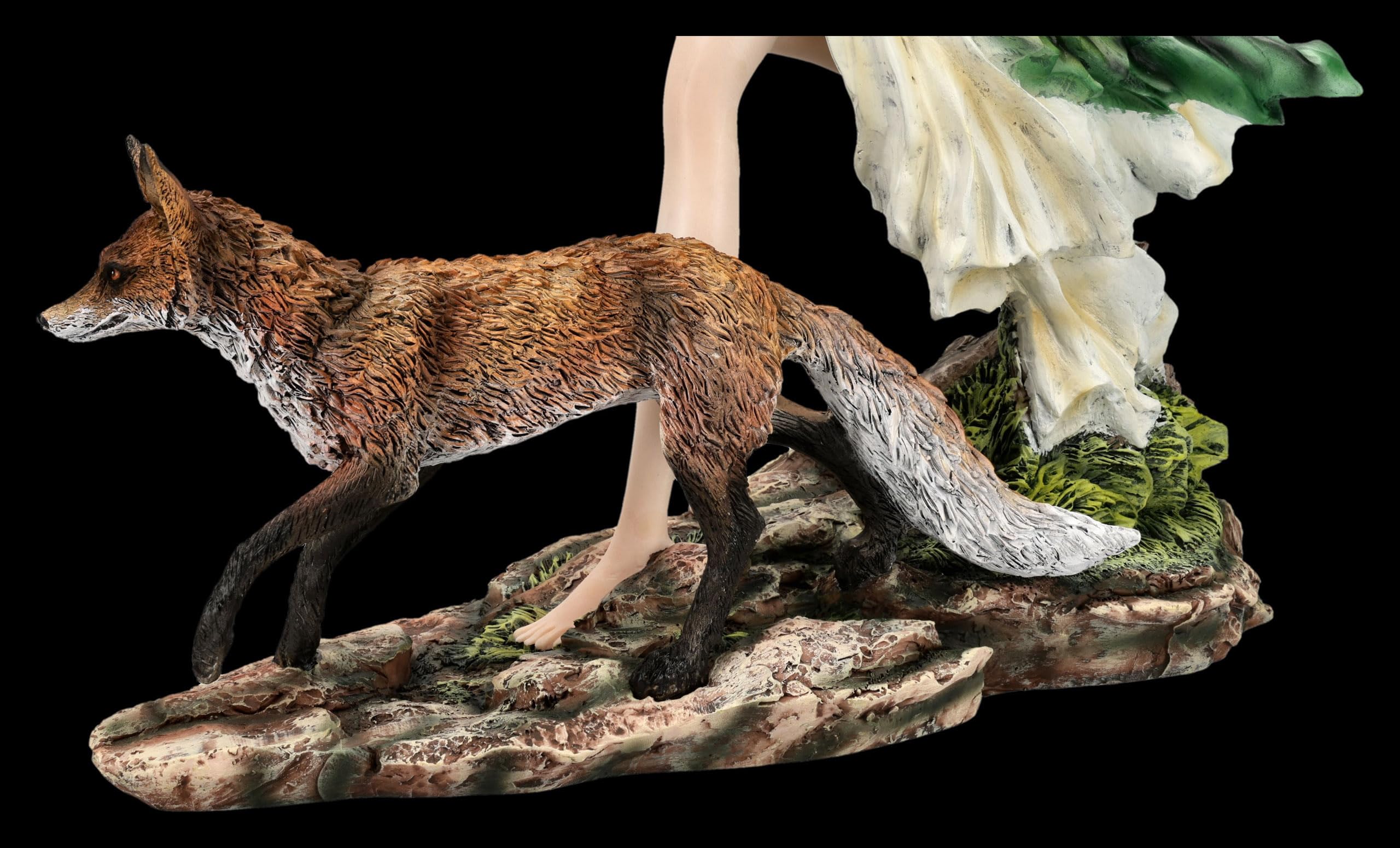 Figuren Shop GmbH Elfenfigur – Waldelfe Aelwen mit Fuchs – handbemalte Fantasy-Deko (40,5 cm) – Tales of Aurelion Collection – Geschenkidee für Elfen- & Naturfreunde