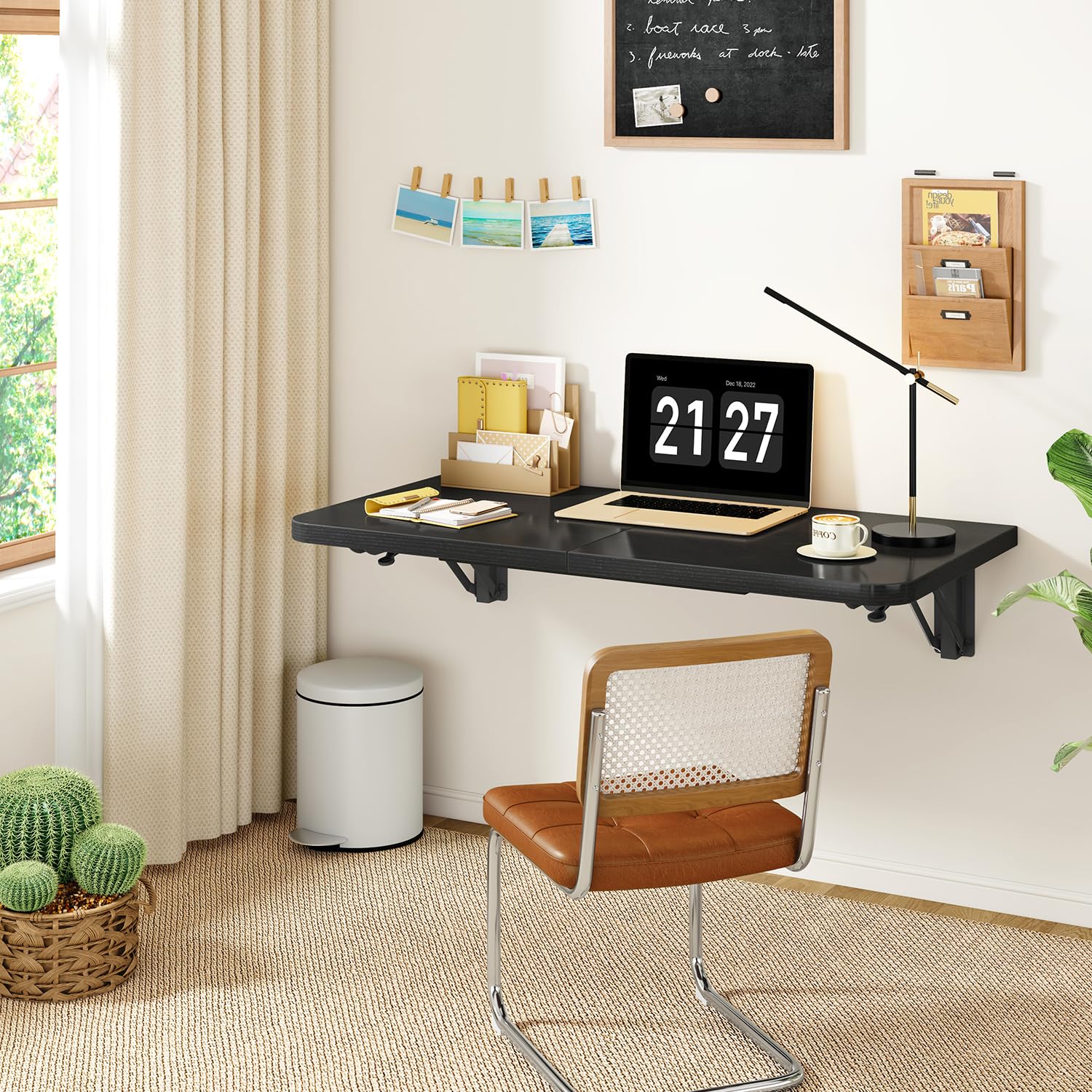 IBUYKE Mesa Plegable de Pared, Ahorra Espacio, Multifuncionales Escritorio de Ordenador, 60 * 30CM,Mesa Plegable para Hogar, Comedor, Cocina, Bar, Negro TVT005B