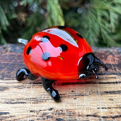 Miniatura 4 de Figura de mariquita de cristal rojo – Miniatura soplada a mano estilo Murano – Adorno coleccionable de insectos para casa de muñecas, estante