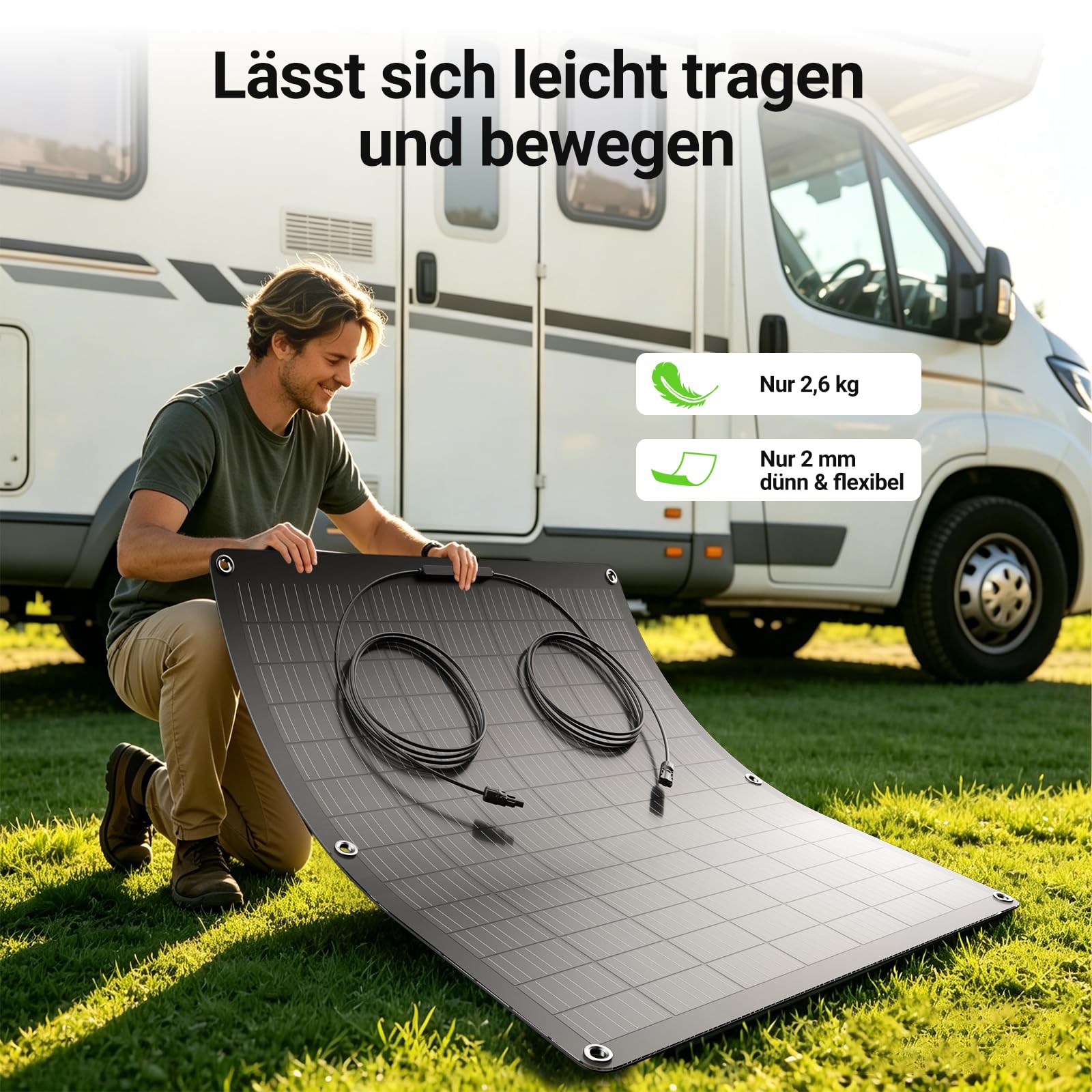 480W Flexibel Solarpanel, 2 x 240W Flexibles Solarmodule, IP67, 23,5% Umwandlung Photovoltaik Panel Balkonkraftwerk Solarzelle Ideal für Wohnmobil Boot Balkon Camper Gartenhaus Dach
