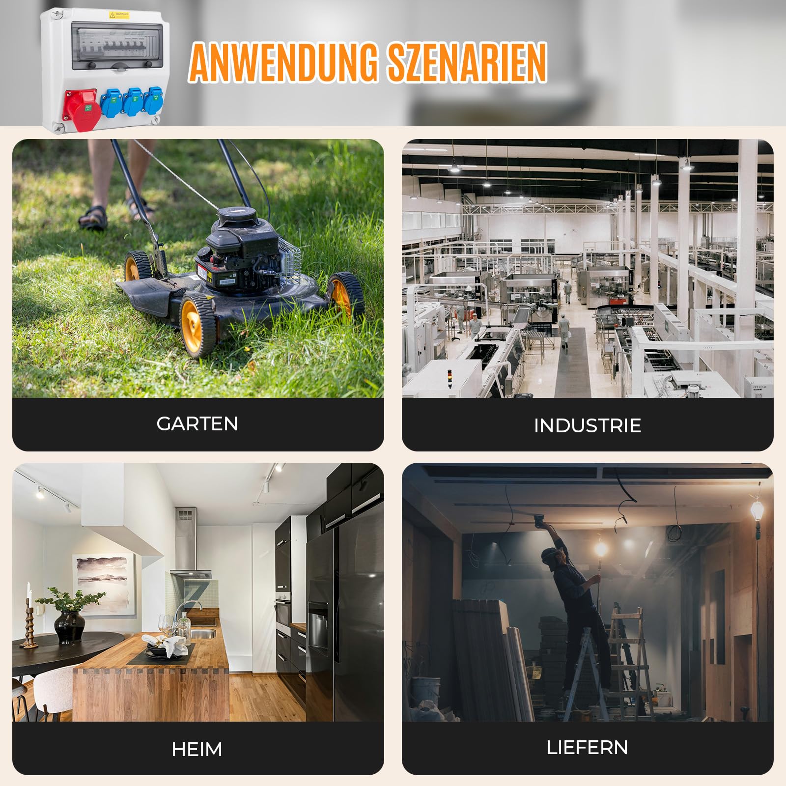Baustromverteiler mit FI/LS RCBO Typ A 40A 30mA, Wandverteiler mit 16A CEE Steckdose,IP44 Starkstrom Verteiler für Baustelle und Werkstatt(3×16A 1P LS + 1×16A 3P LS+ 40A RCBO)