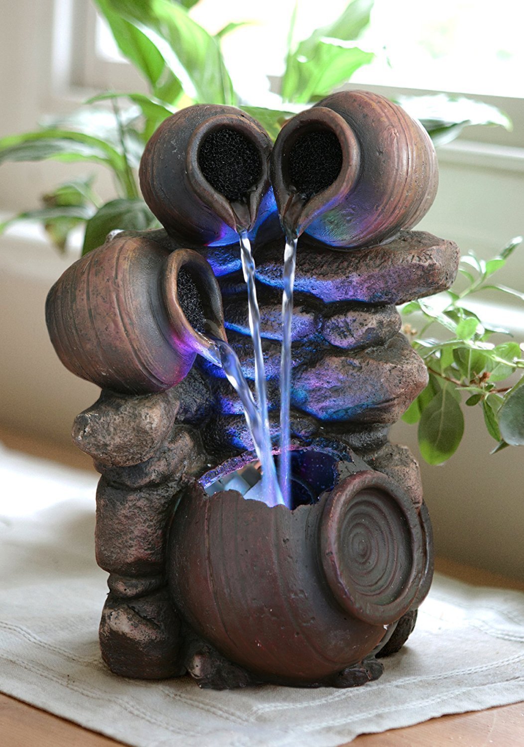 Primrose 27cm Triple Trickle Honey Pot Indoor Outdoor Water Feature With LED Lights
