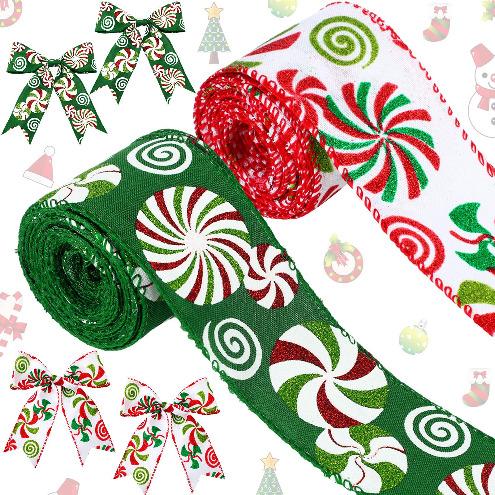 Ruban Cadeau Noël 20 Yards - 2 Rouleaux Rouge/Vert Avec Motifs "Merry Christmas" - 20mm Large - Pour Emballage Et Déco