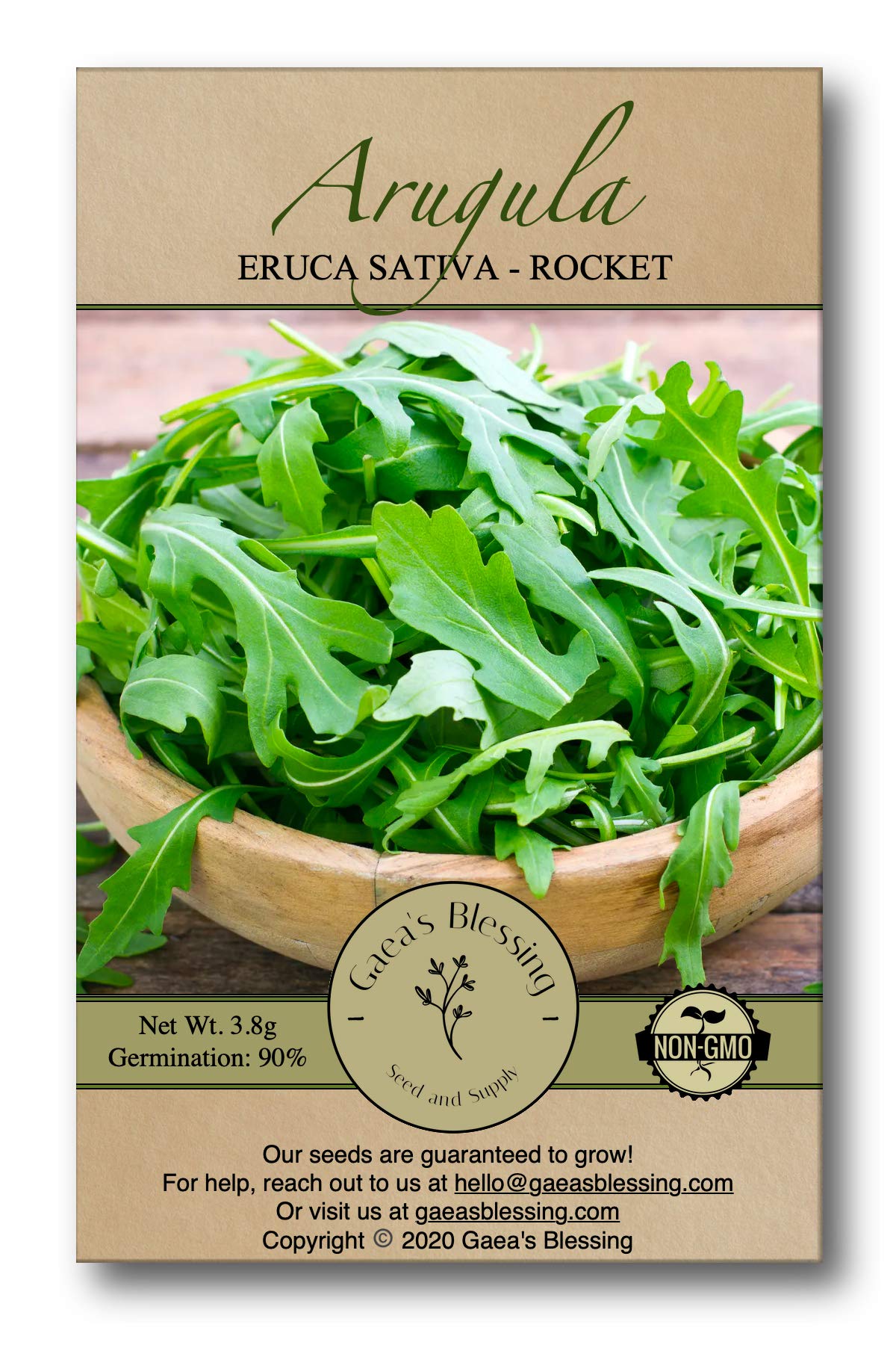 Gaea's Blessing Seeds - Arugula Seeds - Roquette Rocket Heirloom - Non-GMO Seeds with Easy to Follow Planting Instructions - 90% Germination Rate (Pack of 1)
