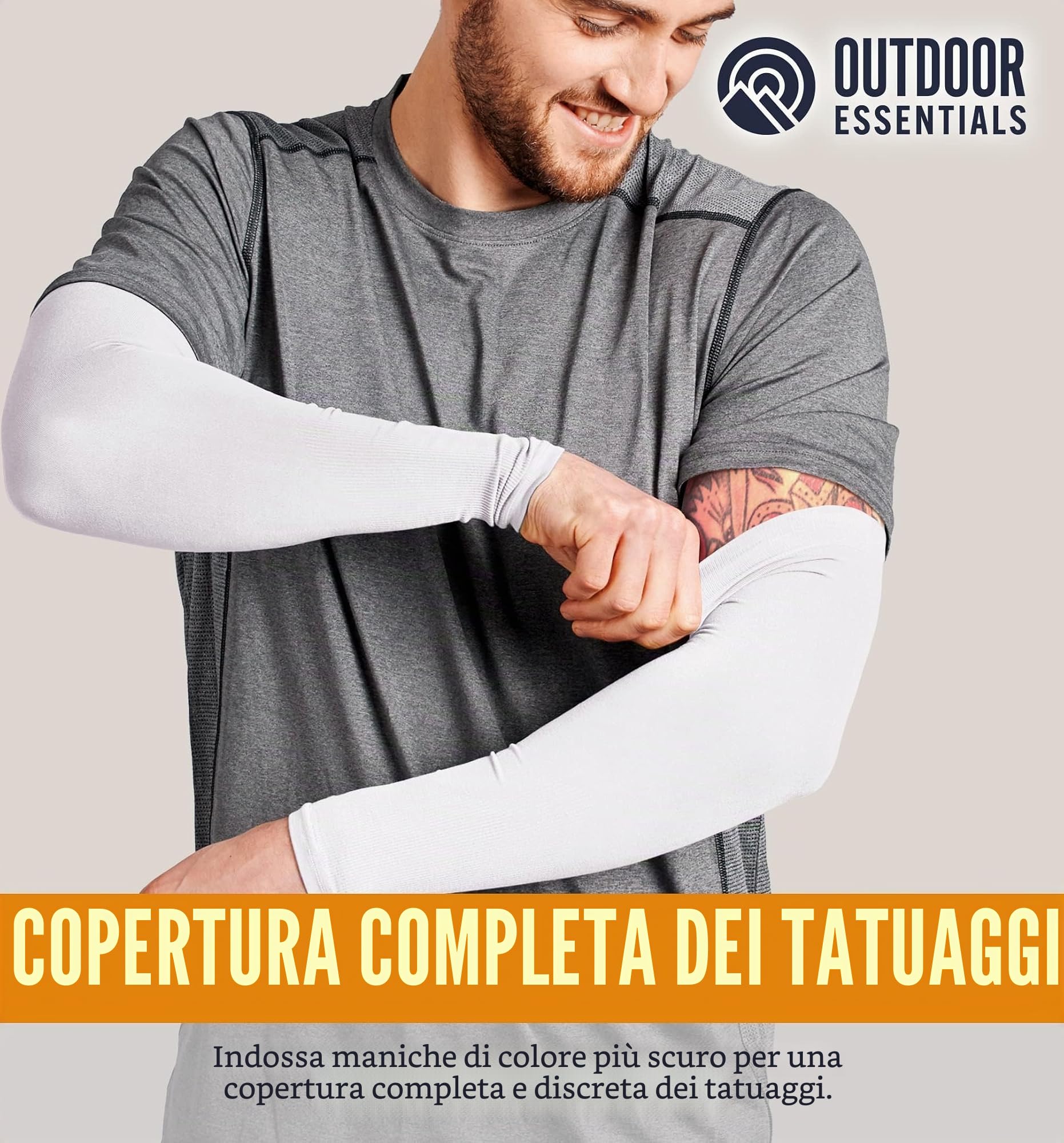 OutdoorEssentials Manicotti parasole UV per uomo e donna, manicotti rinfrescanti per braccia, protezione solare UPF 50+ per golf, copertura tatuaggi, guida