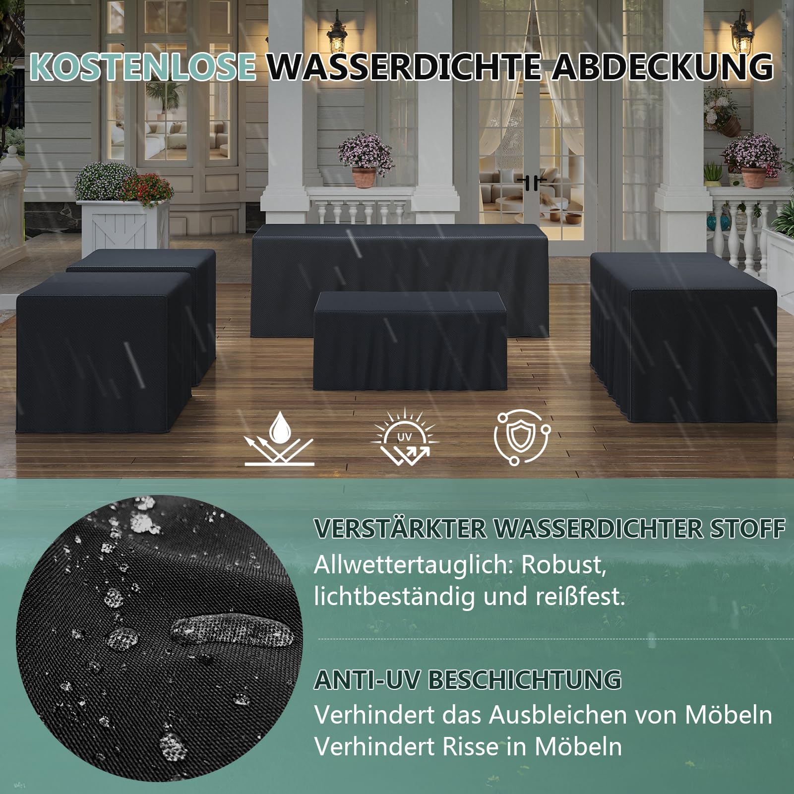 OMERAI Aluminium Gartenmöbel Set 4-tlg. für 5 Personen, Gartenlounge mit wasserdichter Schutzhülle, Outdoor Gartengarnitur für Garten, Terrasse & Balkon, Dunkelgrau(1×3-Sitzer Sofa, 2×Sessel, 1×Tisch)