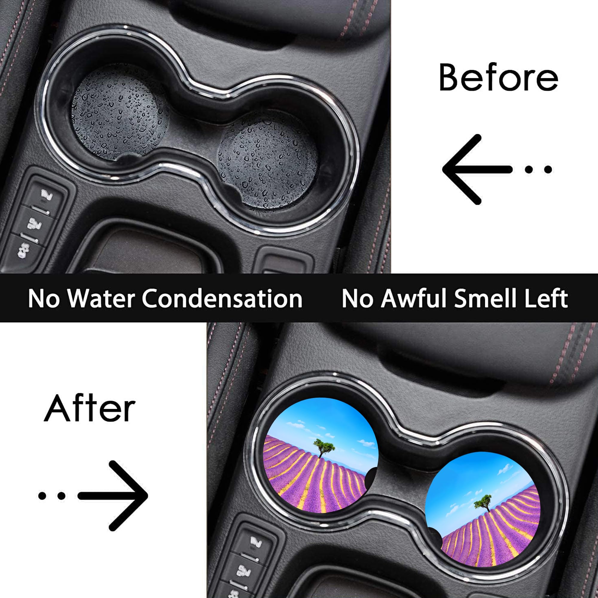 Car Cup Holder Coasters- Lavender Blooming Tree 2 Pack Cup Coasters Car Accessories Interior Aesthetic for Men Women — view 4