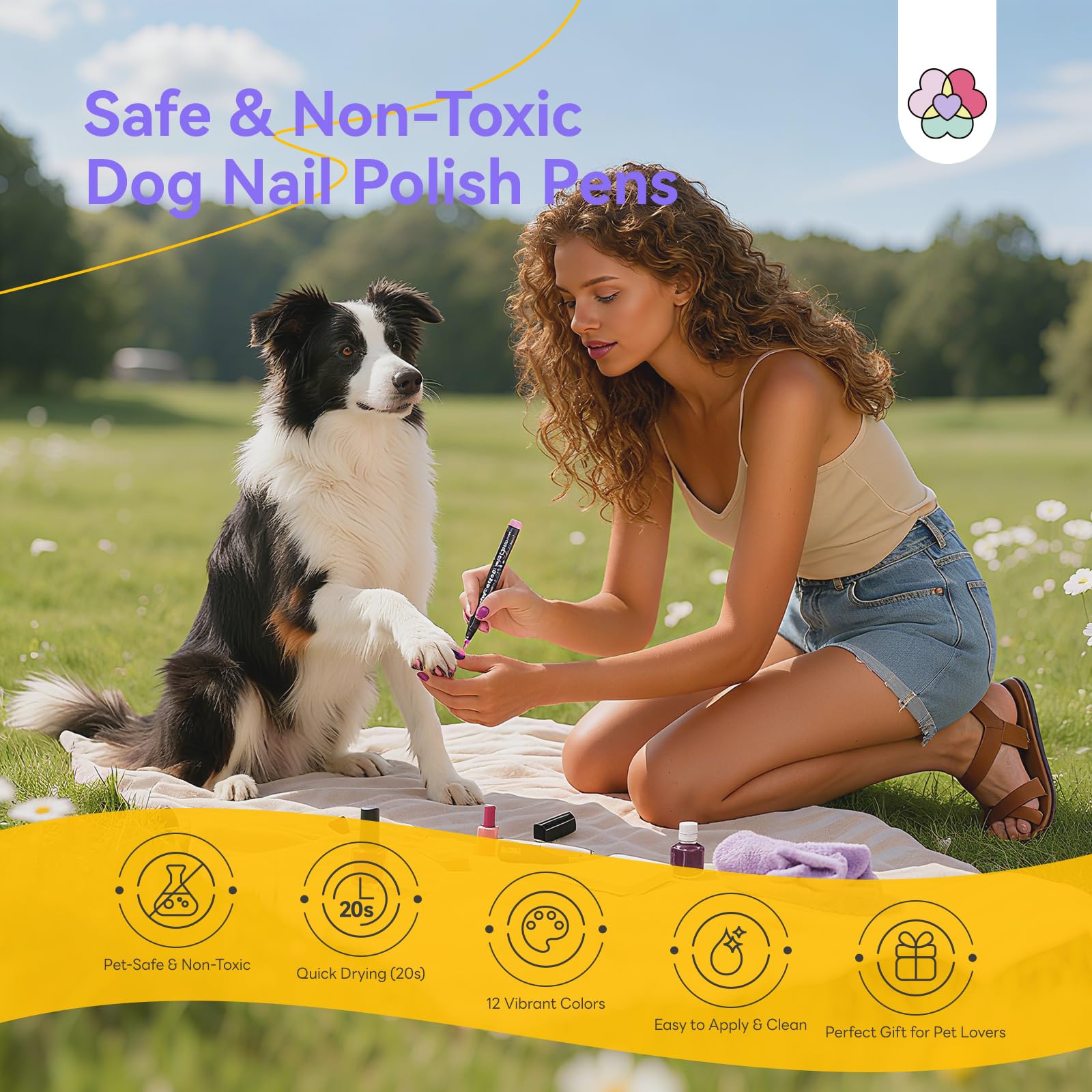 SAVILAND Essentials Dog Nail Polish Pens: Safe & Non-Toxic Dog Nail Art Pens 12 Colors Quick Dry Dog Safe Nail Polish Pens Easy to Apply Nail Art Polish Claw Care Set DIY Puppy Nails Home Use - Image 2
