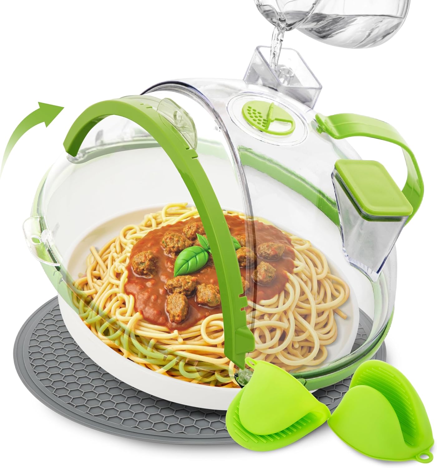 Cubierta para microondas para alimentos, cubierta de salpicaduras de microondas de 10 pulgadas con vaporizador de agua, color verde