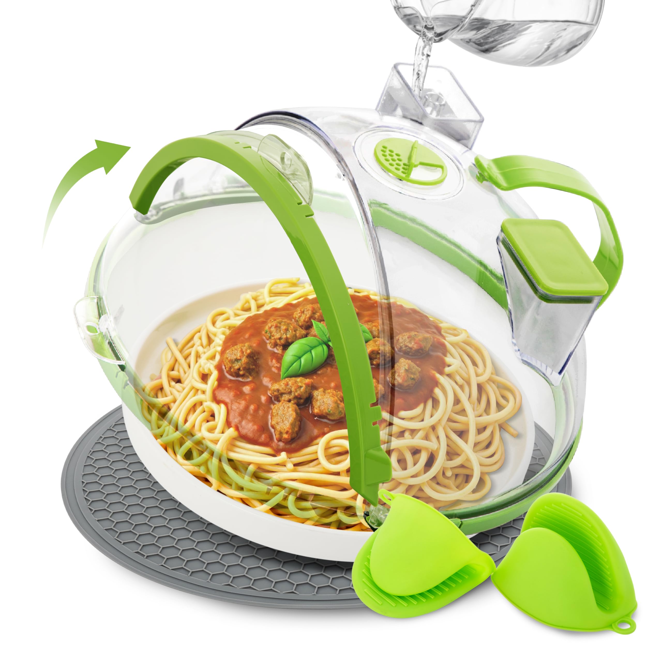 SESENSE Mikrowellen-Abdeckung für Lebensmittel, 25,4 cm, Mikrowellen-Spritzschutz mit Wasser-Dampfgarer, Grün
