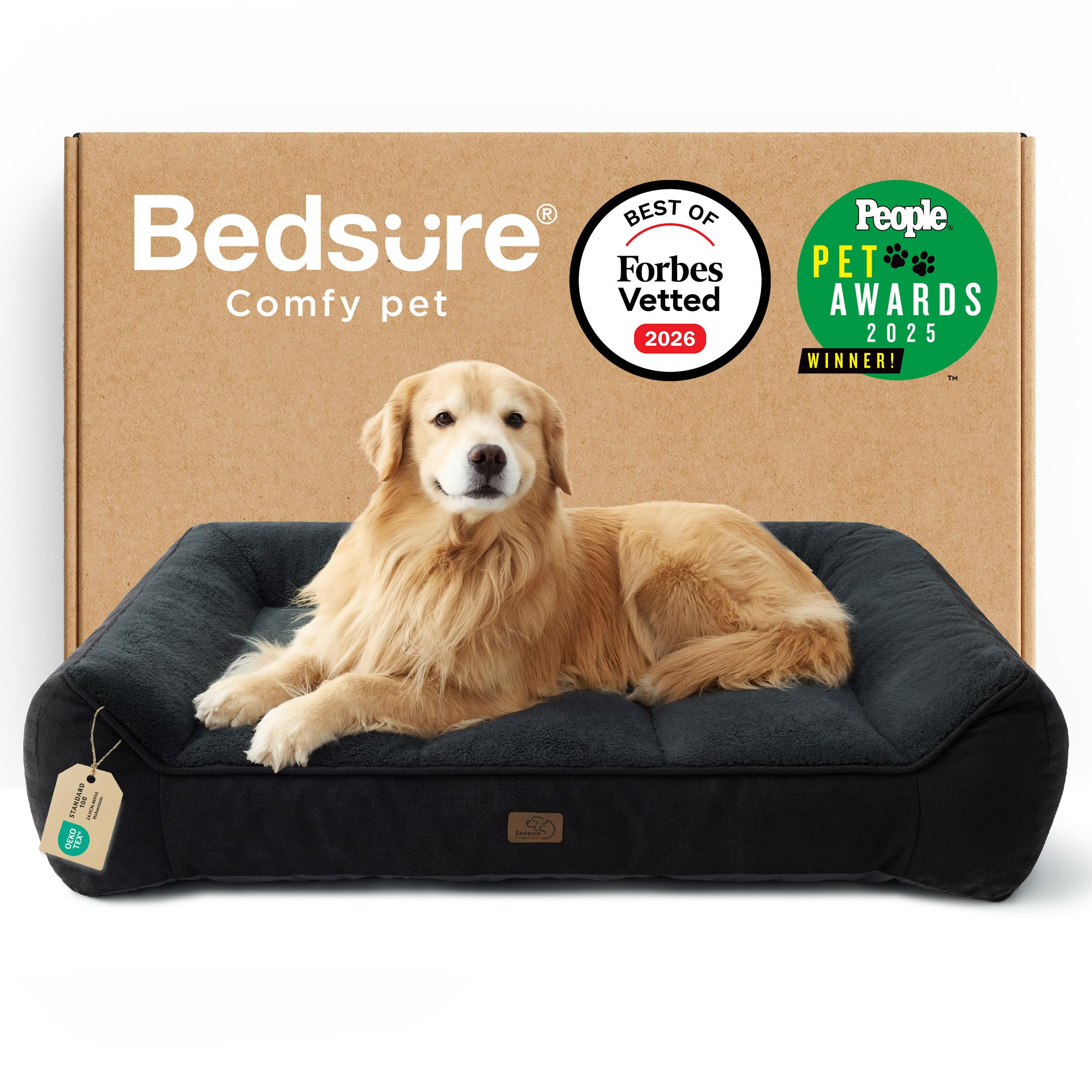 Bedsure Orthopedic Dog Beds Large - 122x89cm Extra Thick Supportive Dogs Couch with Waterproof Washable Cover, XL Plus Extra Large Pet Bed Sofa with Soft Plush Sherpa and Nonskid Bottom, Black