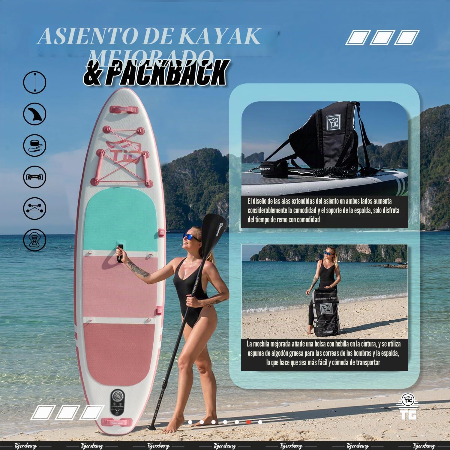 TIGERXBANG Tabla de surf de pie con remo, tabla de surf hinchable, colección Defender Pro