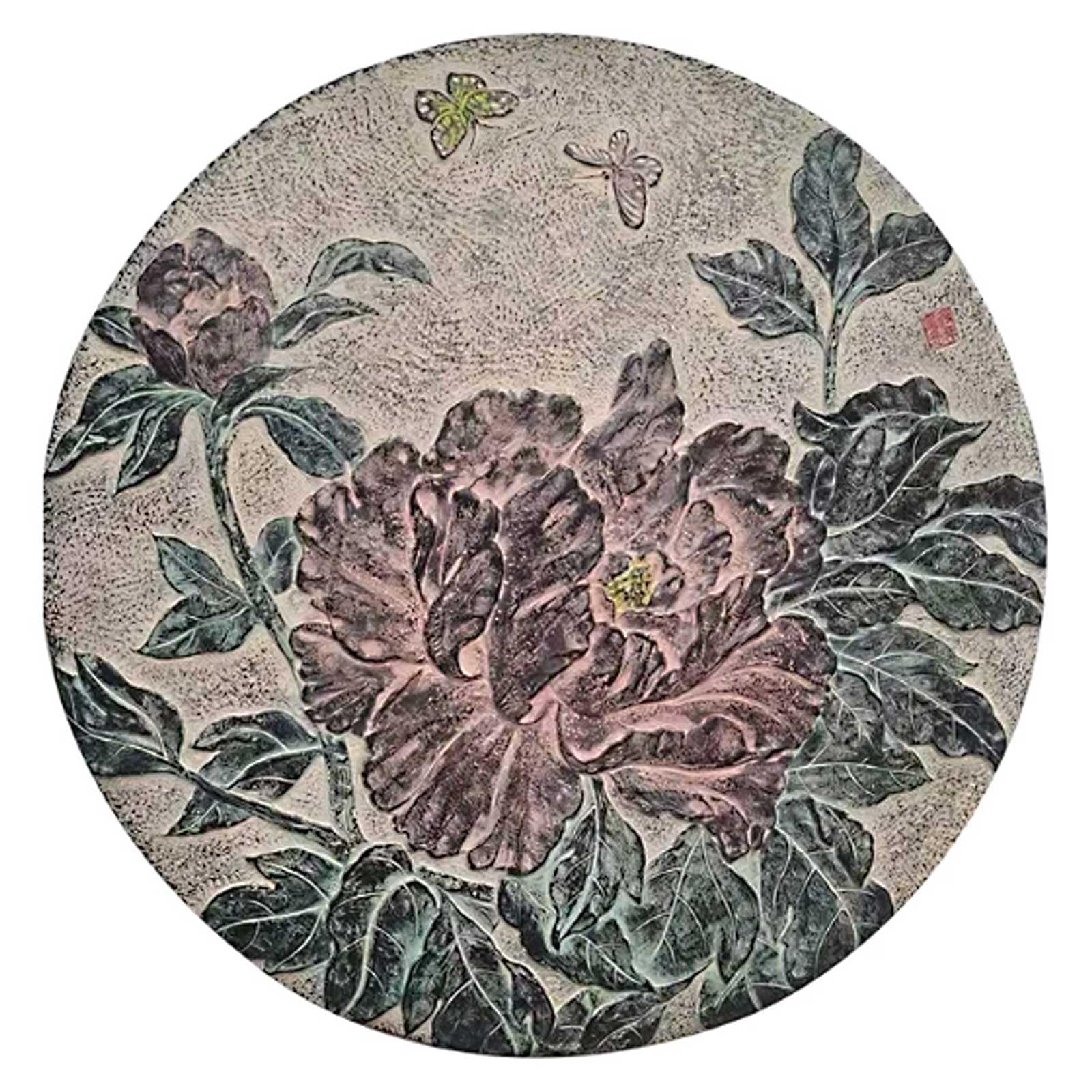 Coperchio del Tombino Decorative, Chiusino Pozzetto Rotondo da 76 Cm in Arenaria con Texture Antiscivolo per Vialetti, Cortili e Giardini