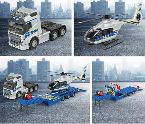 Vista 5 de MOJORETTE - Grand Series Volvo FH-16 Camión de policía (13.8 in) y helicóptero Airbus H135 (10.0 in), escala 1:43, hecho de metal y plástico