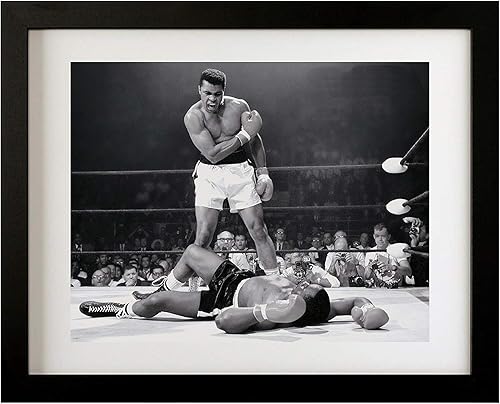 framed art Muhammad Ali - Póster decorativo enmarcado para pared, Muhammad Ali vs. Sonny Liston Boxing Gym - Póster de Knock Out para sala de estar
