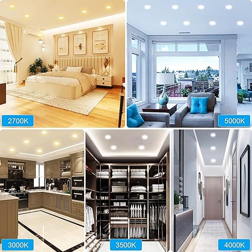 Miniatura 6 de Paquete de 12 luces de techo empotrables con caja de conexiones, 5CCT de 4 pulgadas, iluminación LED empotrable negra regulable