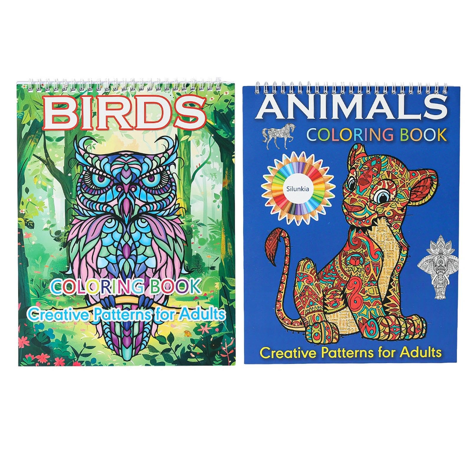 2Pcs Adult Colouring Books Set, 40 Page Animal Bird Relief Mindfulness