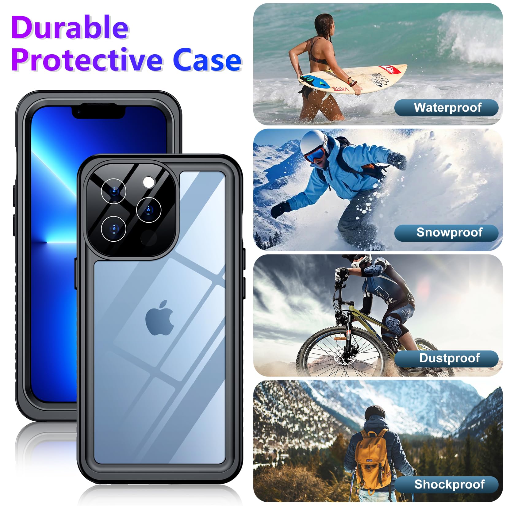 Temdan Compatible with iPhone 13 Pro Max Case Waterproof Built-in Screen & Camera Protector IP68 Underwater Full Body Military Dropproof Shockproof Phone Case 6.1" — Amazon image 4