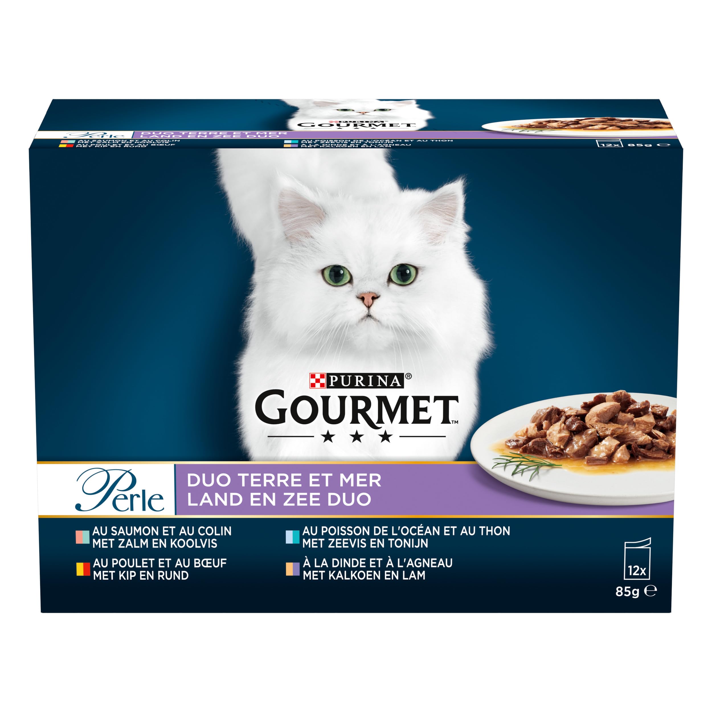 Gourmet Perle | Duo MAR Y Carnes | Adulto Gato | En Salsa | Lote de 6 (12 x 85 g) Bolsa Fresca