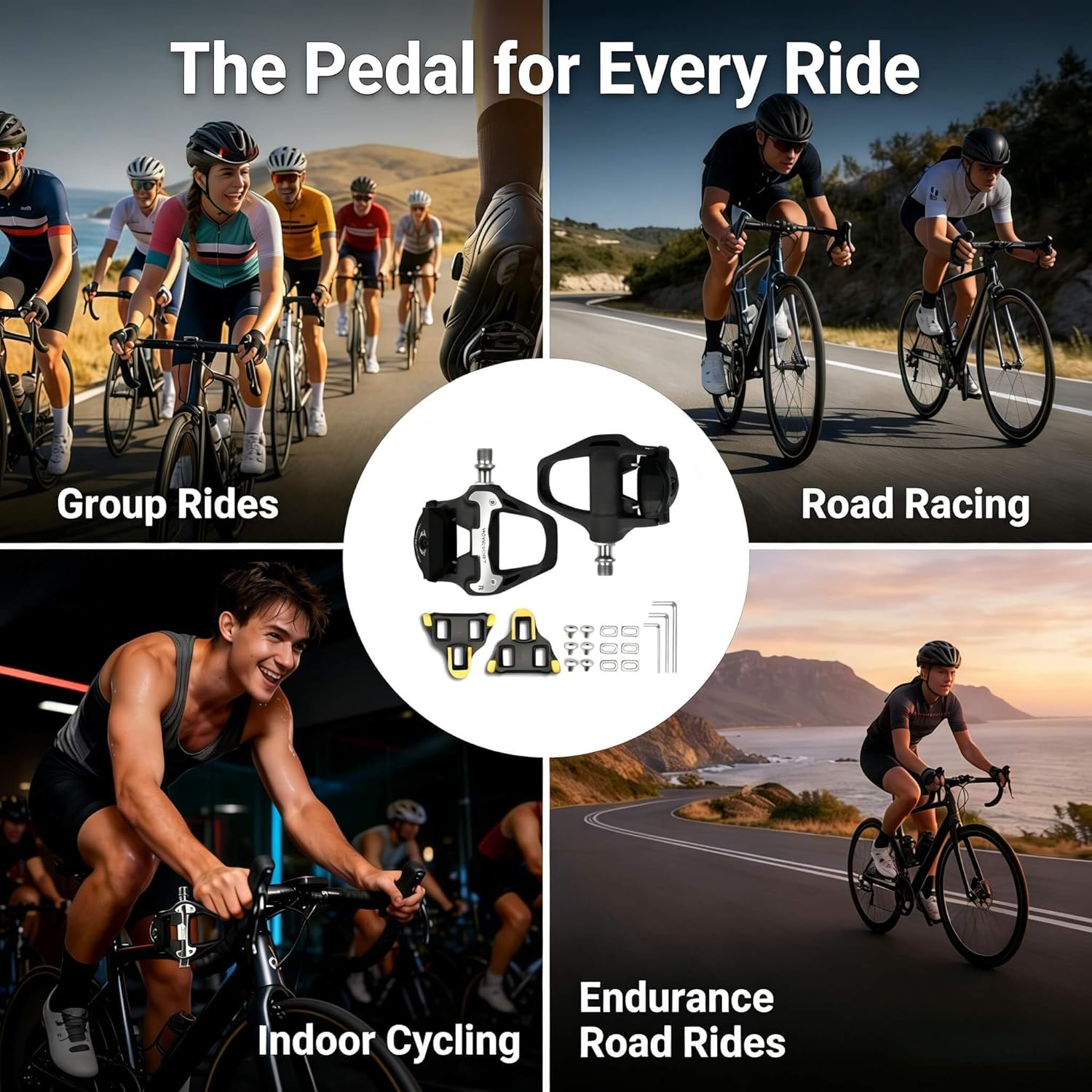 WOWSPORT SPD-SL Road Bike Pedals - Lightweight Clipless Pedals with 3-Bolt Cleats, Sealed Bearings & Nylon Composite | Shimano SPD SL Compatible