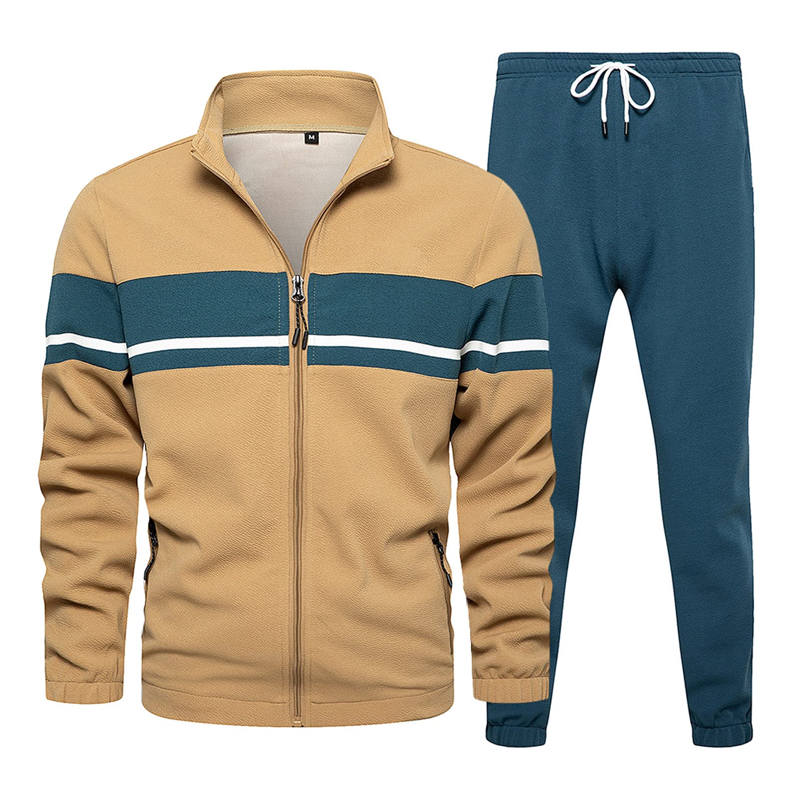 Set di tute da allenamento, da uomo, in cotone, con chiusura lampo e pantaloni da jogging, 2 pezzi, per sport all'aria aperta, con chiusura lampo, antivento, tuta sportiva