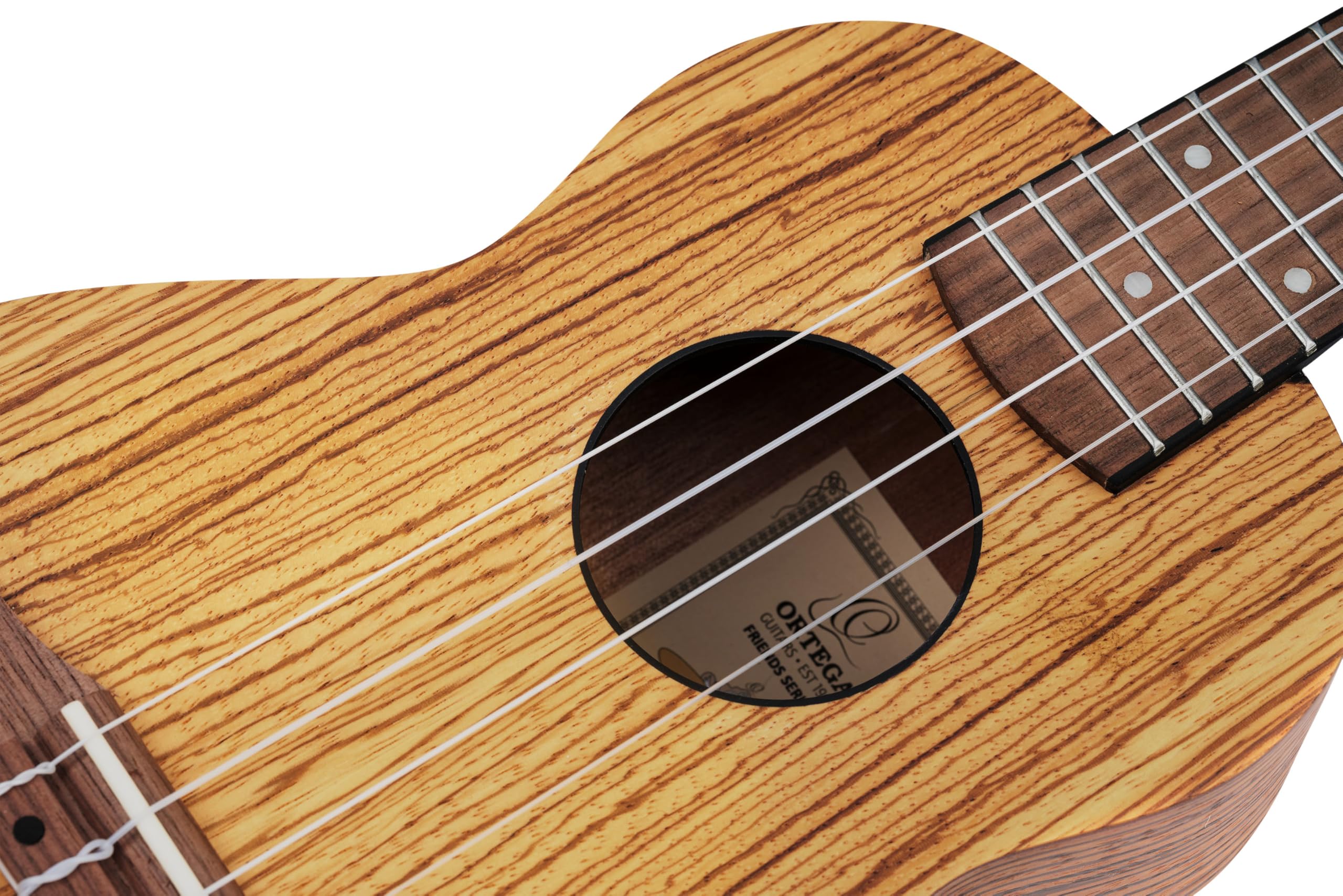 Ortega Guitars Akustyczne Ukulele Sopranowe – Seria Timber – W Zestawie Z Pokrowcem – Zebrawood, Wykończenie Naturalne (RFU10Z)