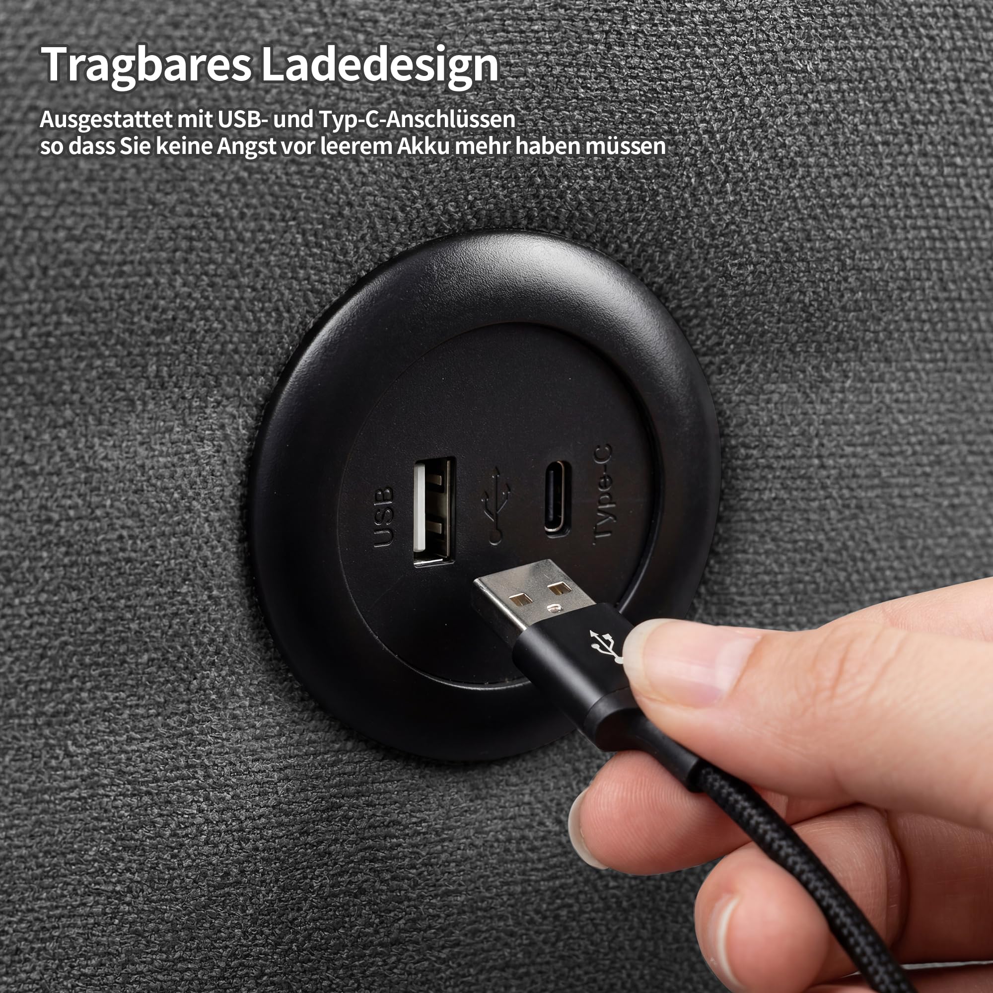 BonVache Relaxsessel, Fernsehsessel, Freizeitsessel mit USB- & Type-C-Ladeanschlüssen, verstellbare Rückenlehne und Fußstütze, Einzelsessel für Wohnzimmer, Schlafzimmer, Büro, Leinenstoff, Dunkelgrau