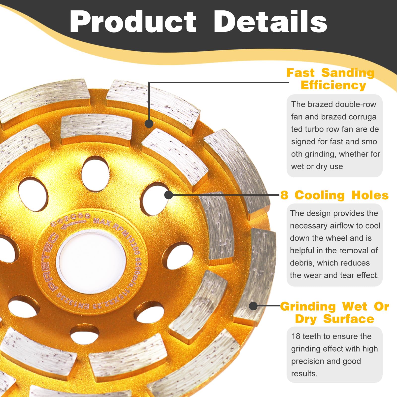 2-Pack 4.5 Inch Concrete Grinding Wheels - 14-Segment Turbo & 18-Segment Double Row Diamond Cup Wheels For Angle Grinders
