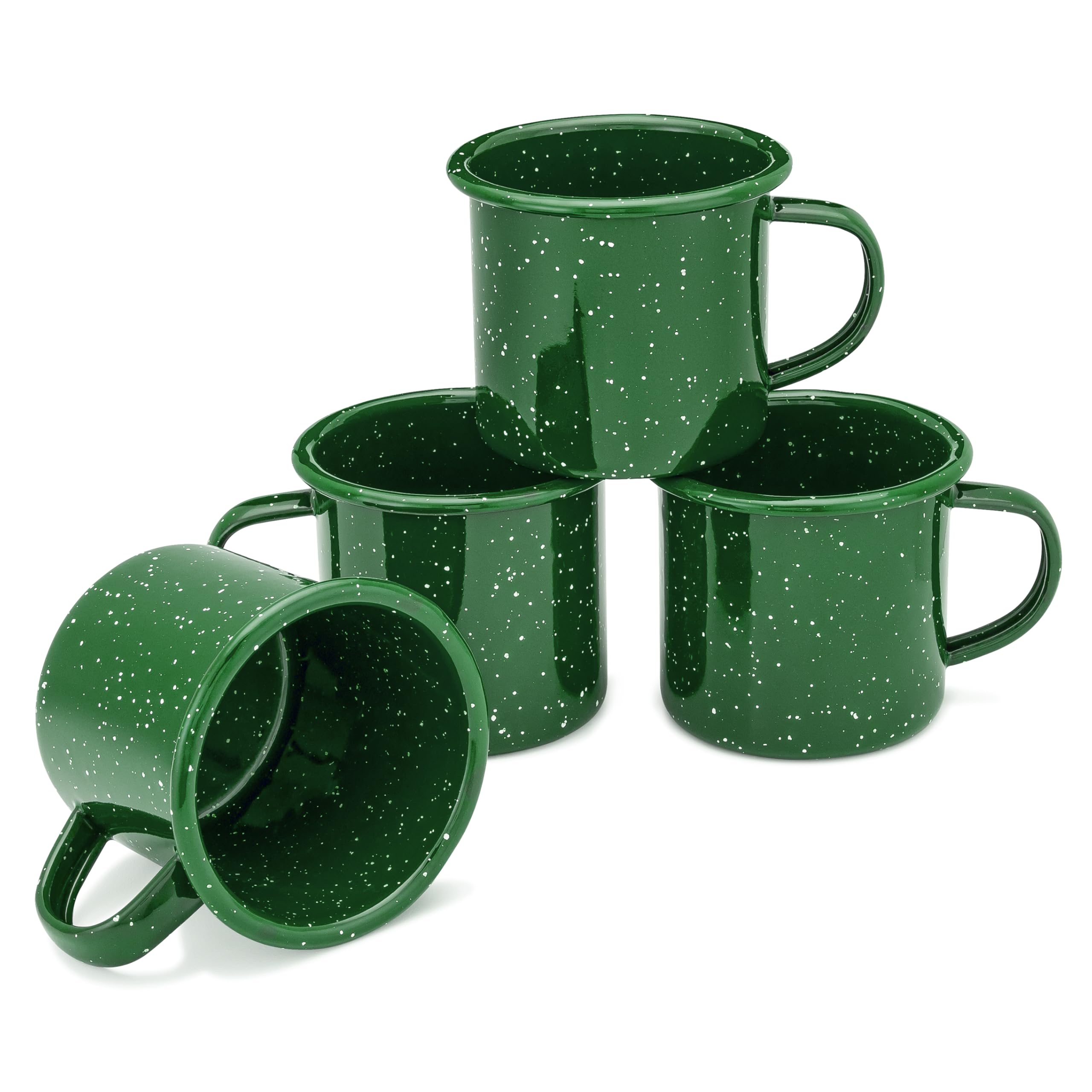 COLETTI Klassische Campingbecher – Emaille-Kaffeetasse, Camping-Kaffeetassen – Premium Nostalgisches Tassen-Set, deutsche importierte Emaille-Beschichtung [grün] [340.2 g, 4er-Set]
