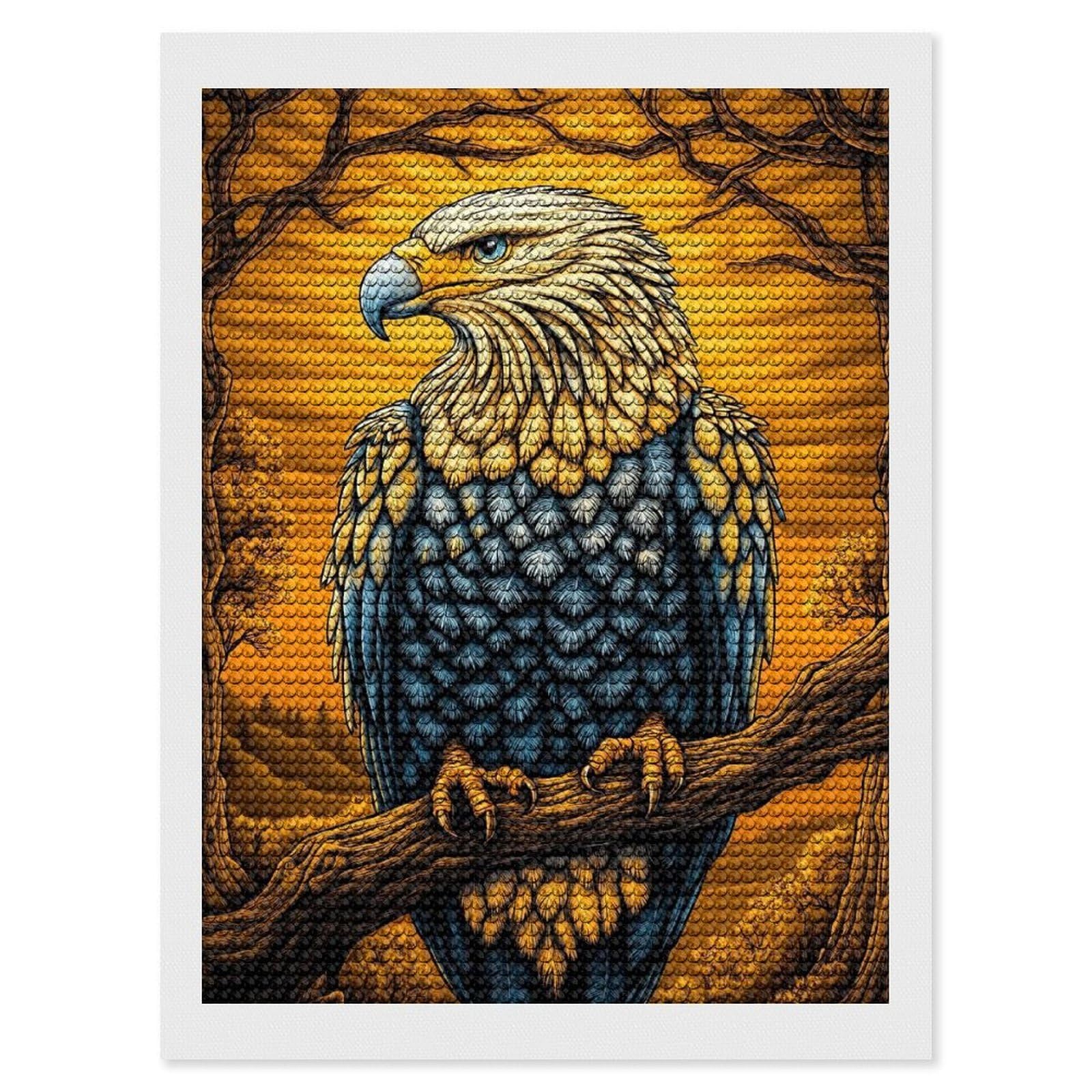 Junmoney Eagle in Golden Sunset Diamond Painting Canvas Kit 12"x16", Leisure Activity, Aesthetic Room Decor, with Tool Kit, DIY, Gift