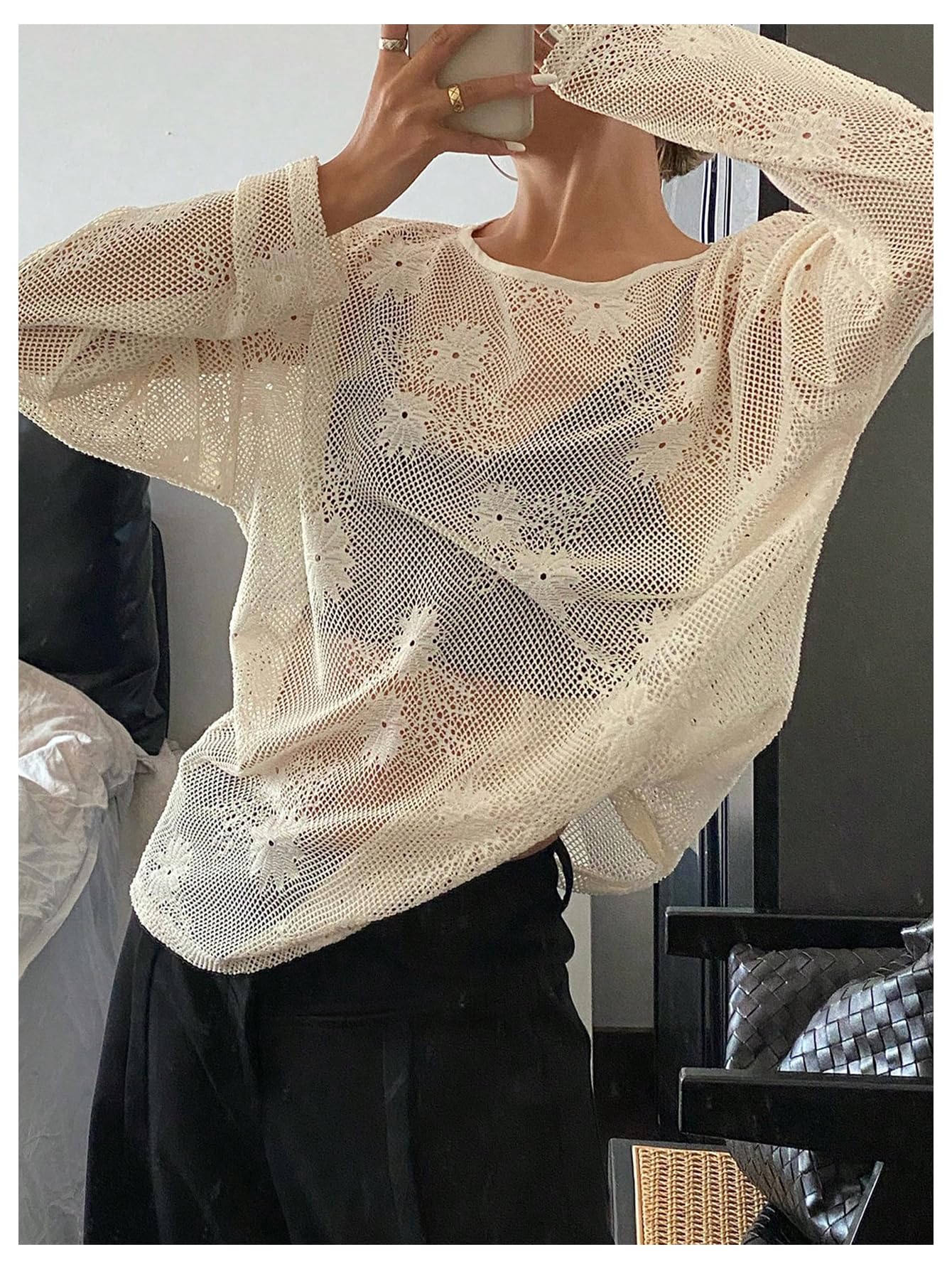 SHEIN LUNE V-Aussnitt Drop-Shoulder Lässig Urlaub elegante lose Bluse für Frau