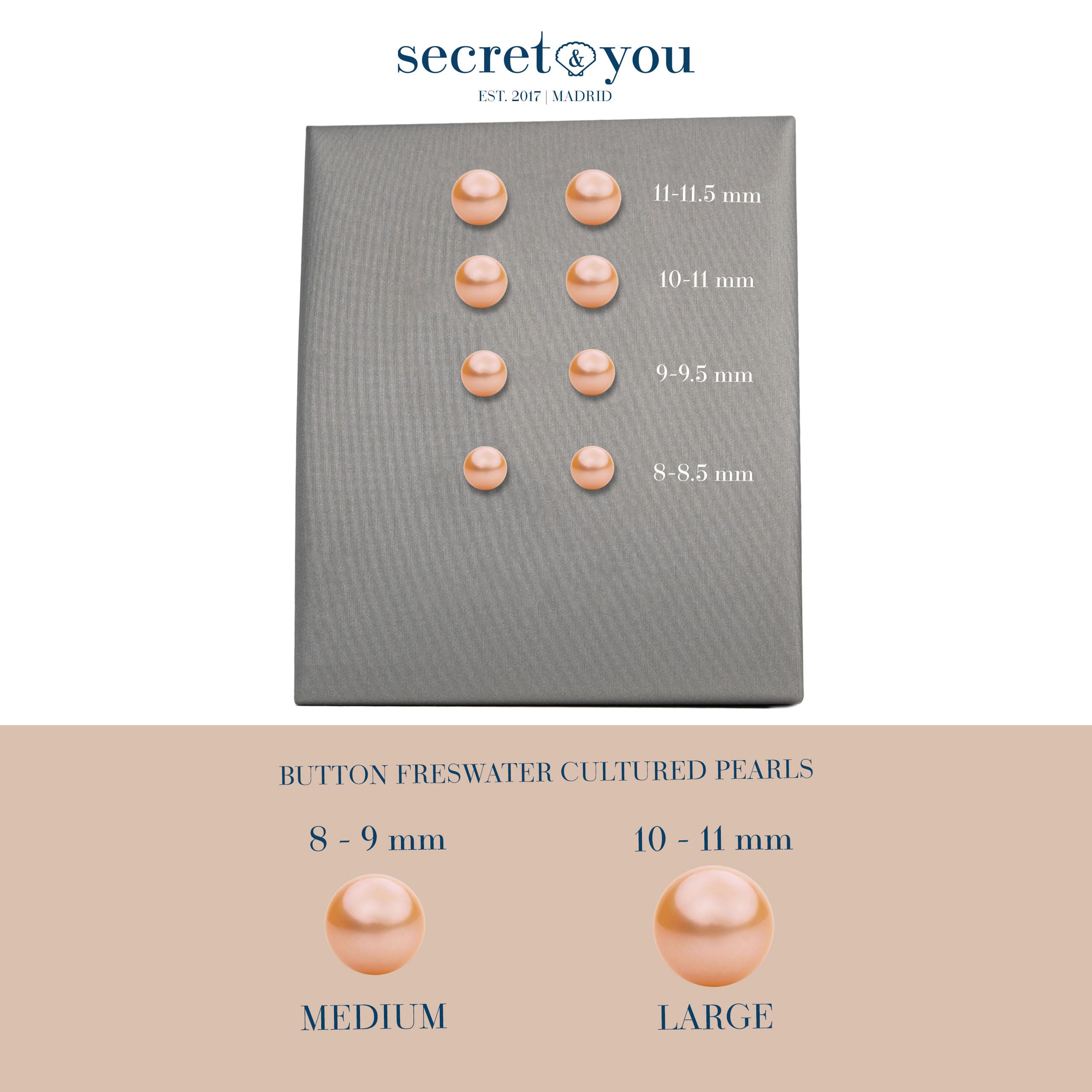 Damen Perlenohrringe Orange Süßwasser Zuchtperlen Knopfform Pfirsich Orange Farbe SECRET & YOU - Perlen Ohrstecker Sterling Silber 925 - Erhältlich in 4 Größen von 8-11 mm