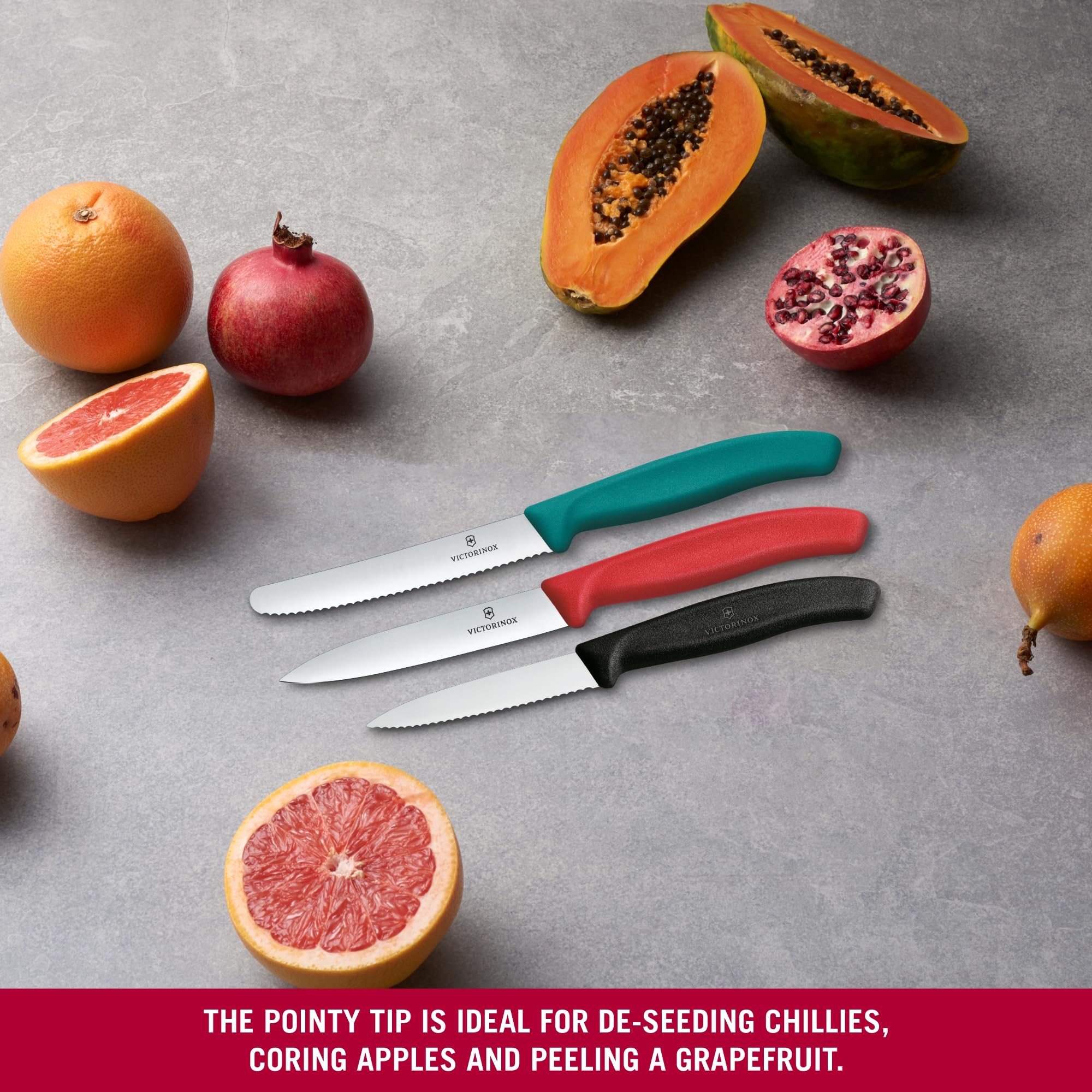 Victorinox Swiss Classic Gemüsemesser, Tomatenmesser und Frühstücksmesser Set, 3-teilig, Extra Scharf, Farbig