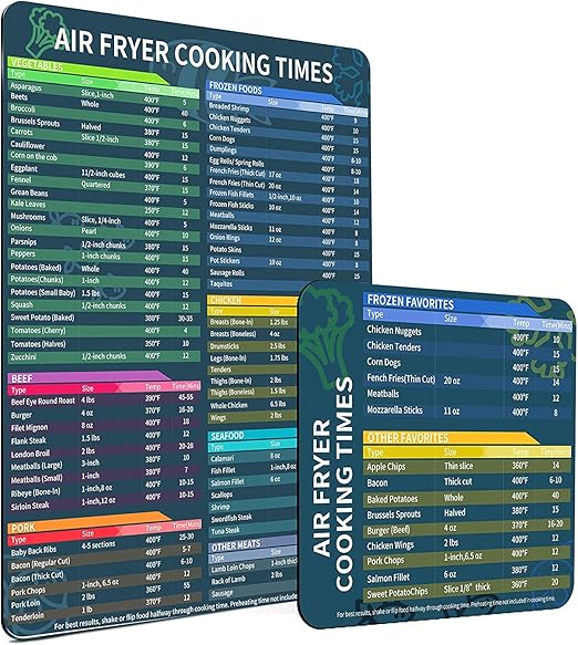 Air Fryer Accessories Cook Times,Air Fryer Magnetic Cheat Sheet Set,Air Fryer Chart Magnet Sheet- Quick Reference Guide for Cooking and Frying (Air Fryer Accessories)